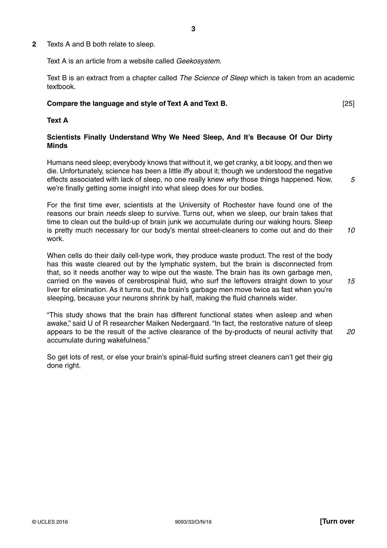 Cambridge A Level English - Language AS and A Level (from 2014) 9093 2016 Oct/Nov Paper 3 · Variant 3 question paper, page 3 of 4