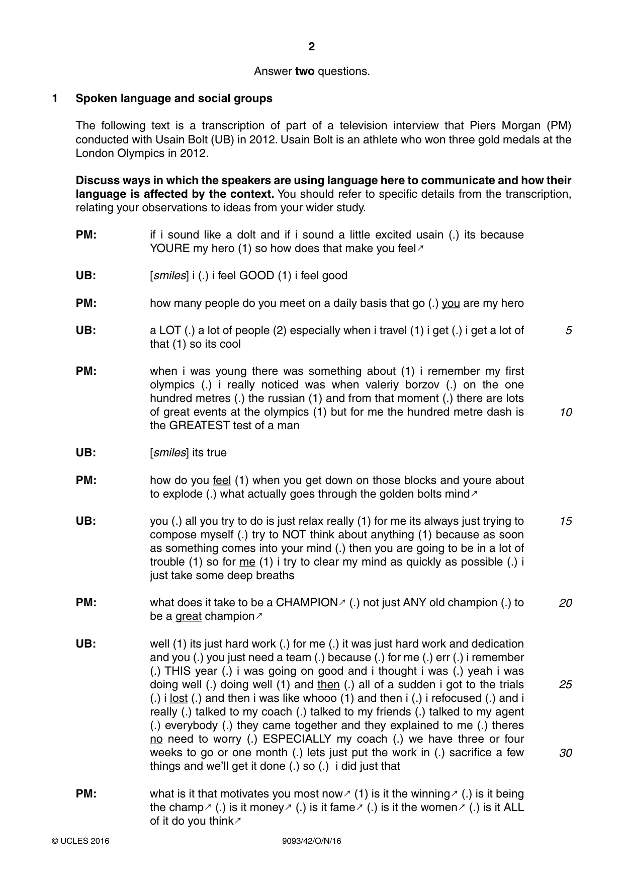 Cambridge A Level English - Language AS and A Level (from 2014) 9093 2016 Oct/Nov Paper 4 · Variant 2 question paper, page 2 of 8