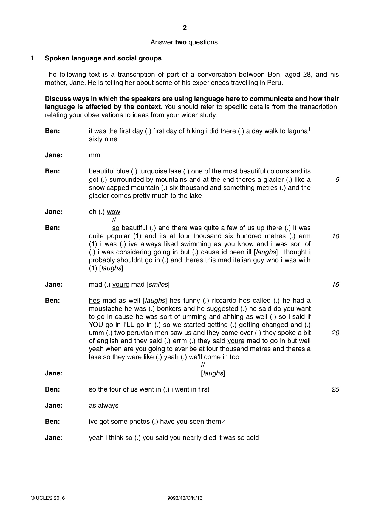 Cambridge A Level English - Language AS and A Level (from 2014) 9093 2016 Oct/Nov Paper 4 · Variant 3 question paper, page 2 of 8