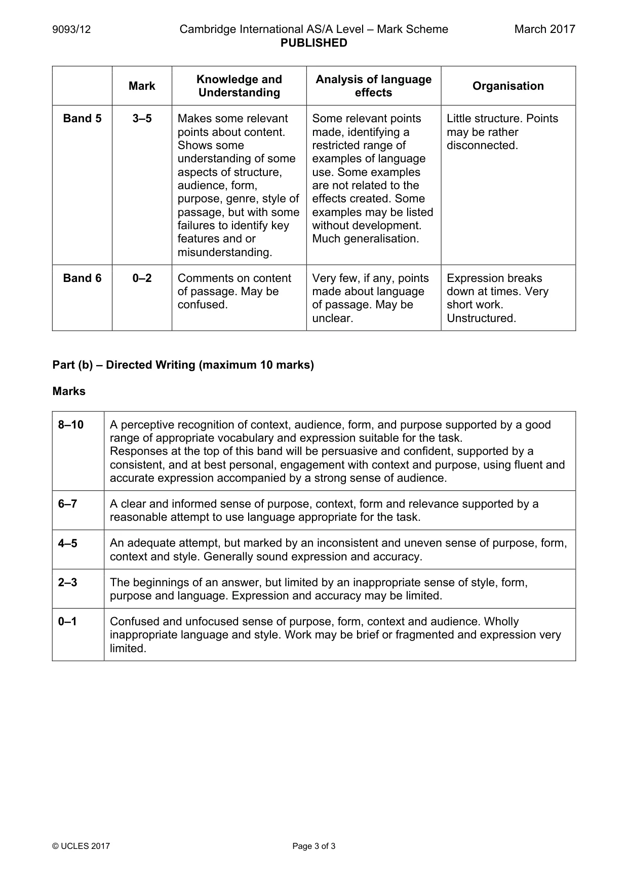 Mark scheme, page 3 of 3