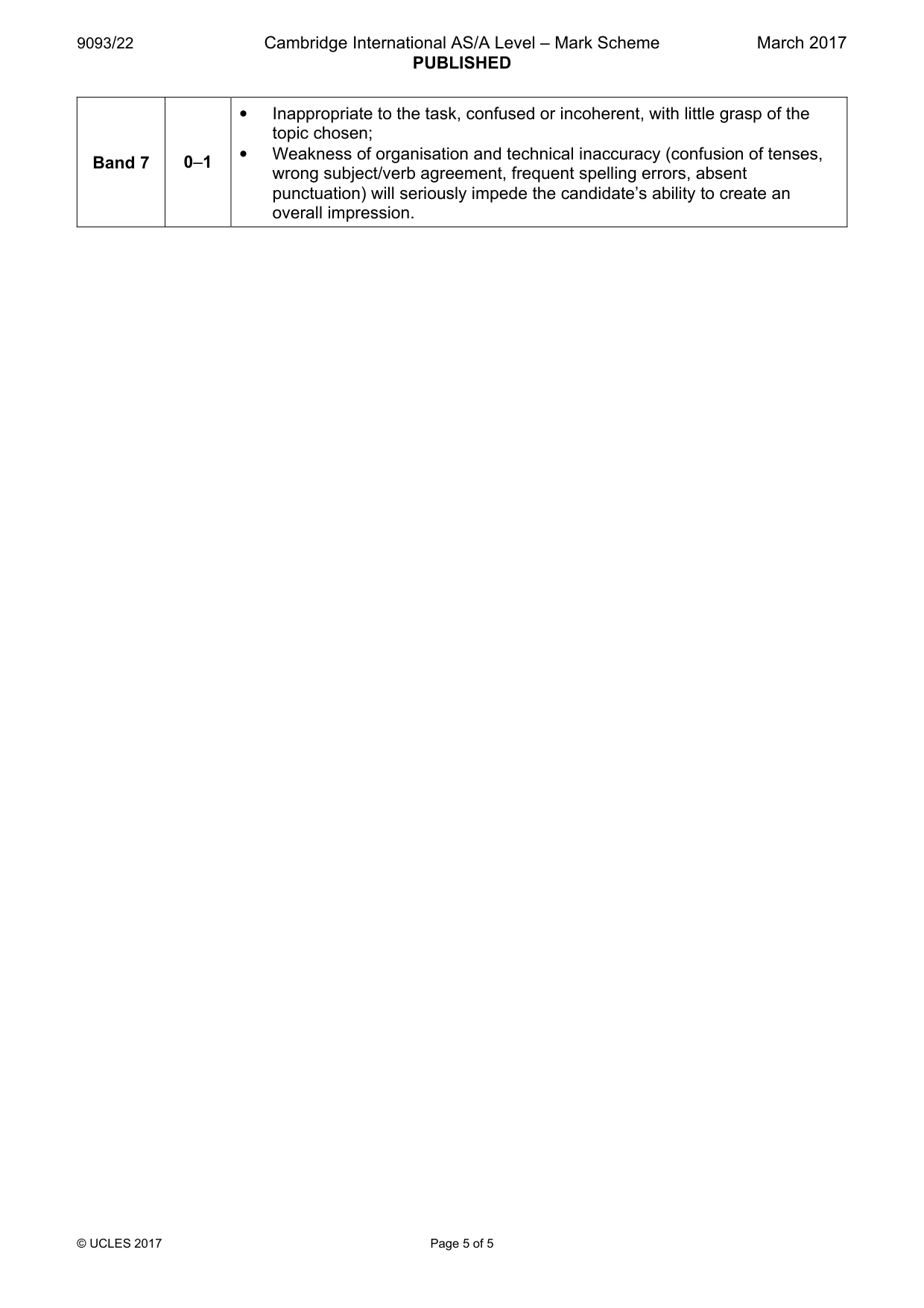Mark scheme, page 5 of 5