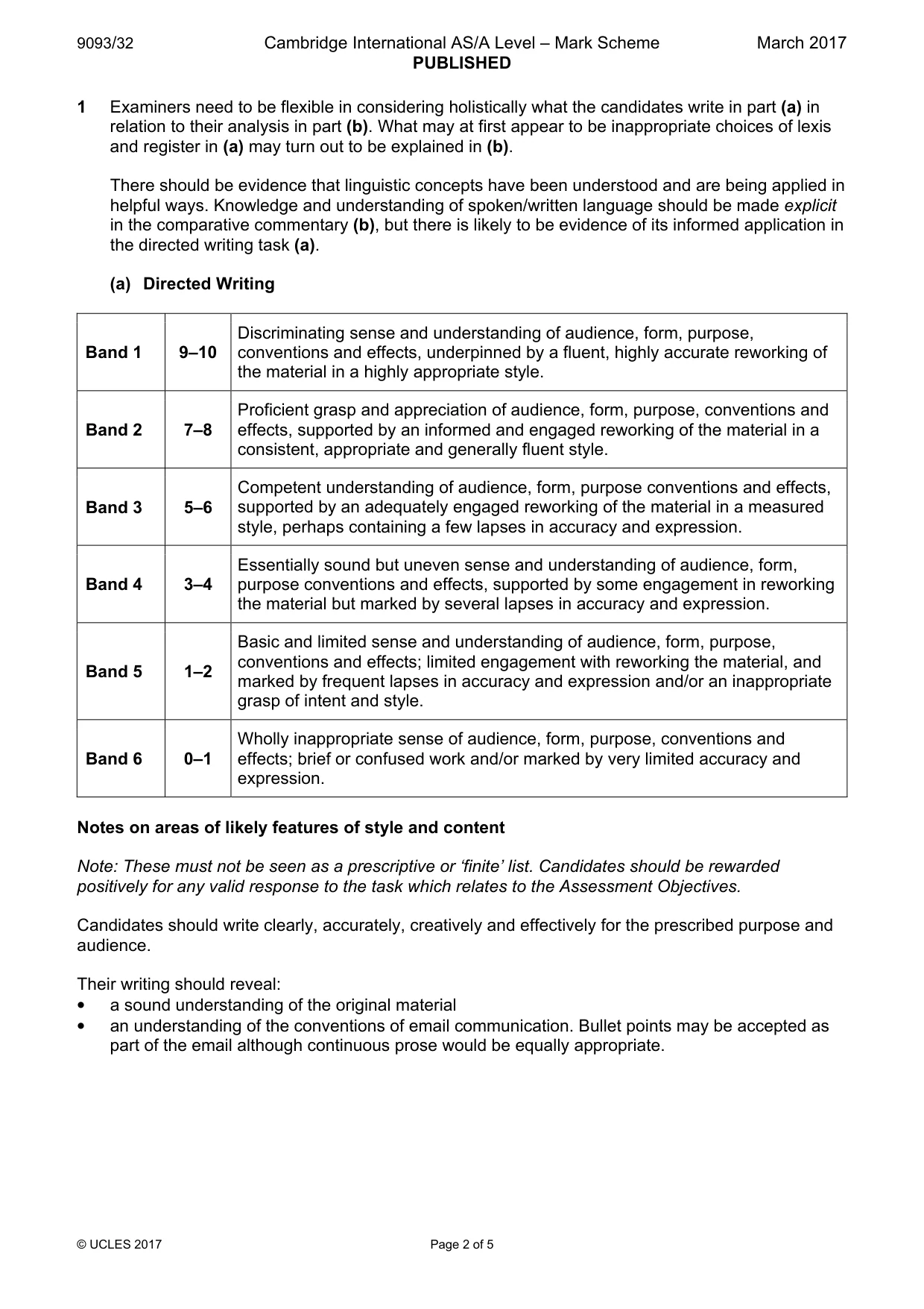 Mark scheme, page 2 of 5