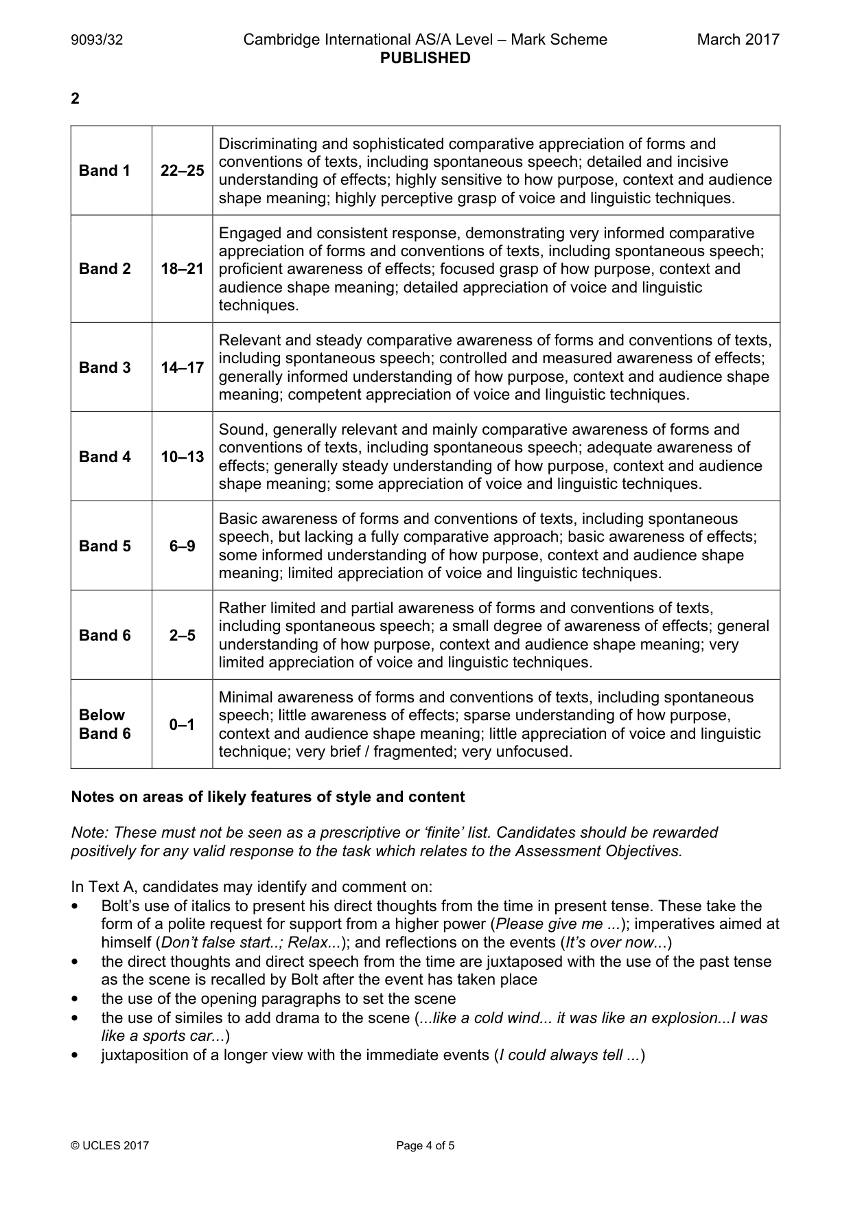 Mark scheme, page 4 of 5
