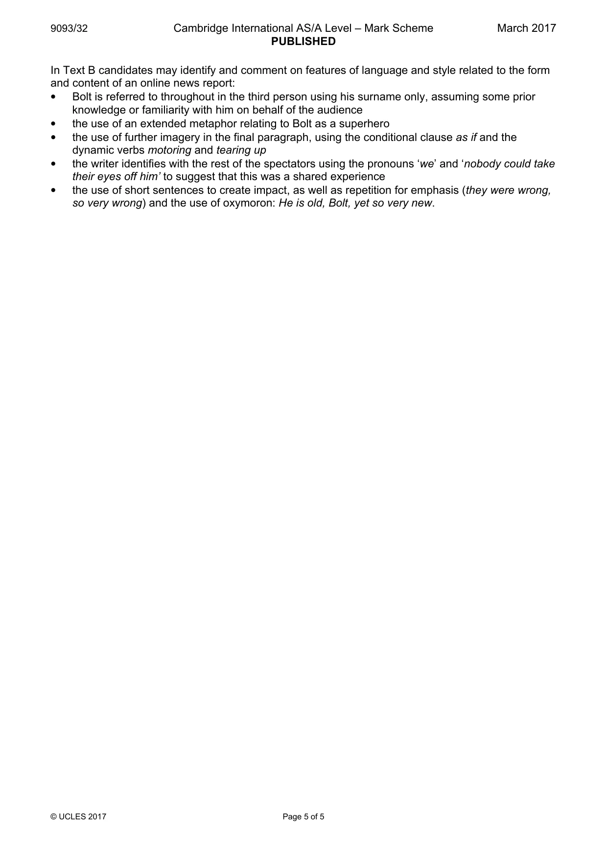 Mark scheme, page 5 of 5