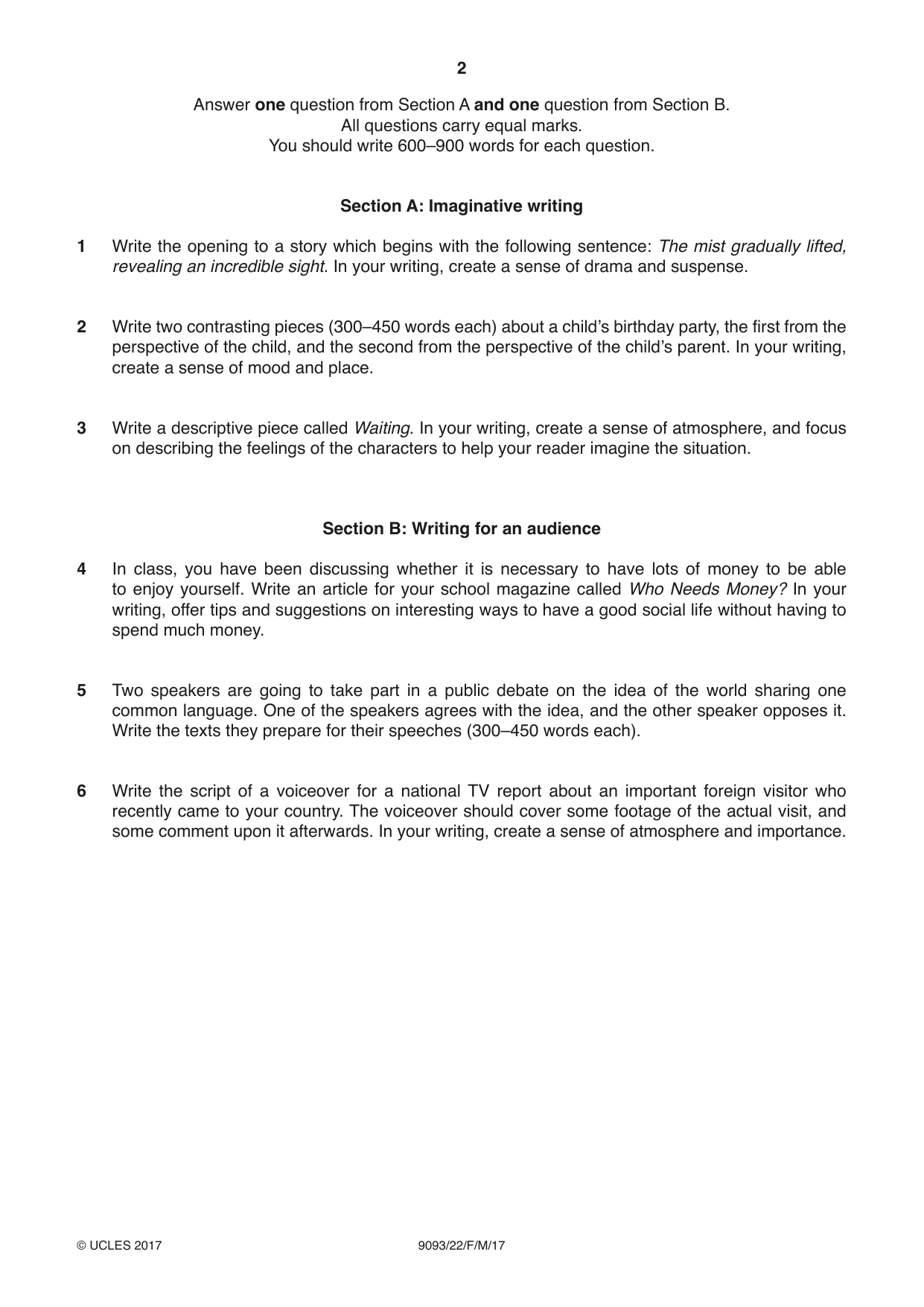 Cambridge A Level English - Language AS and A Level (from 2014) 9093 2017 Feb/March Paper 2 · Variant 2 question paper, page 2 of 4