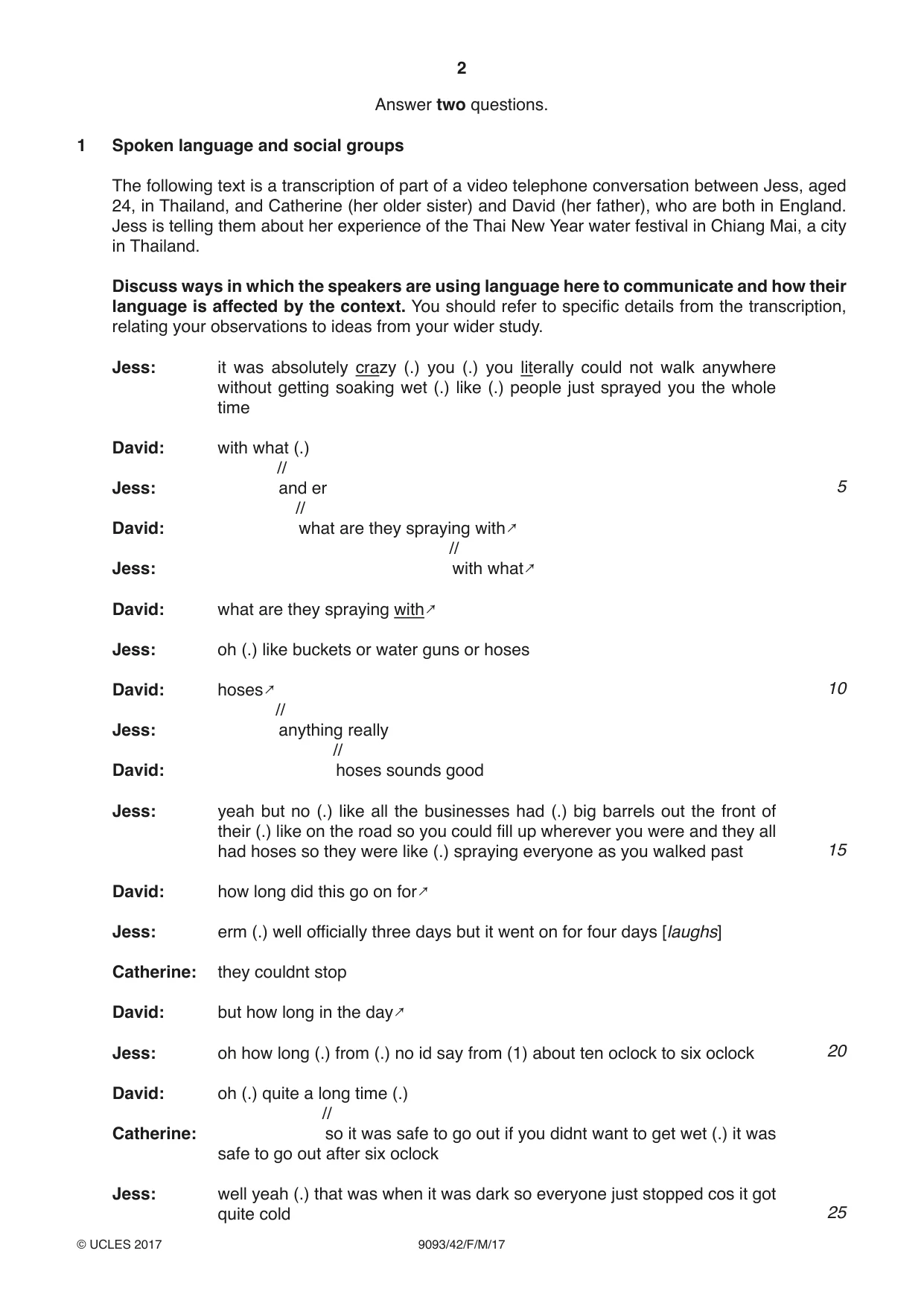 Cambridge A Level English - Language AS and A Level (from 2014) 9093 2017 Feb/March Paper 4 · Variant 2 question paper, page 2 of 8
