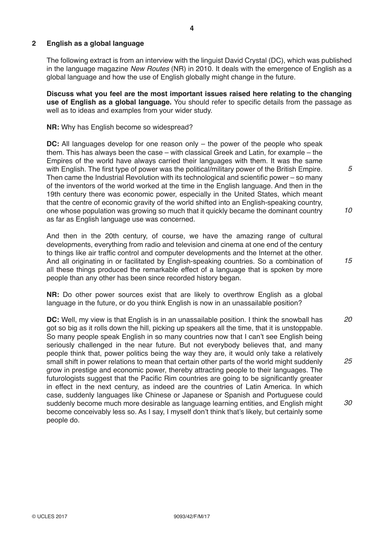 Cambridge A Level English - Language AS and A Level (from 2014) 9093 2017 Feb/March Paper 4 · Variant 2 question paper, page 4 of 8