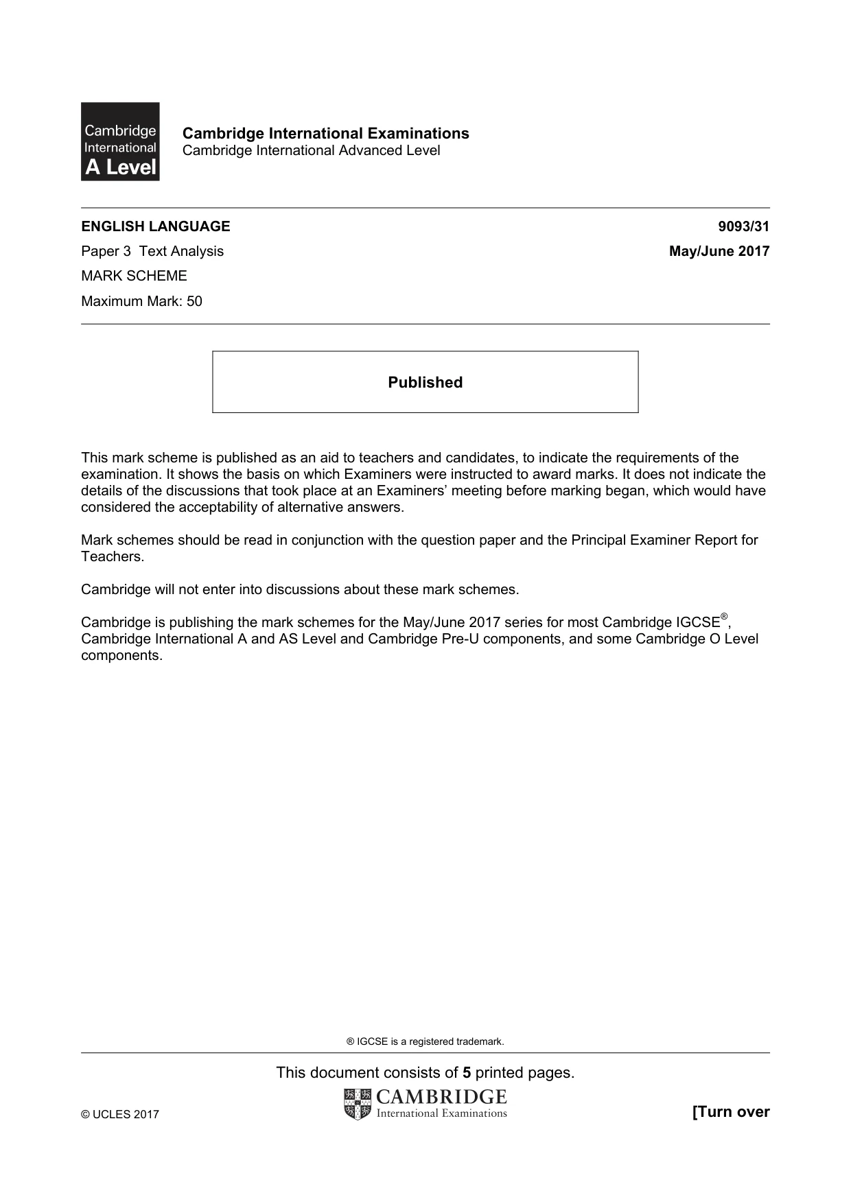 Mark scheme, page 1 of 5