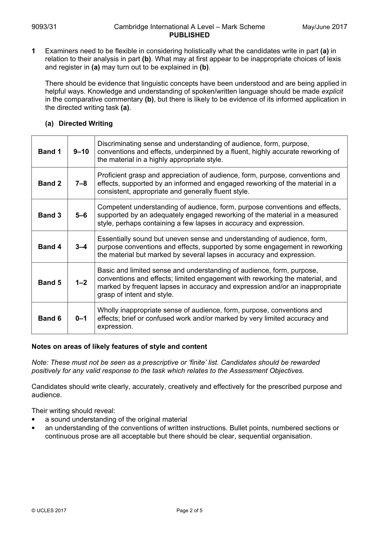 Mark scheme, page 2 of 5