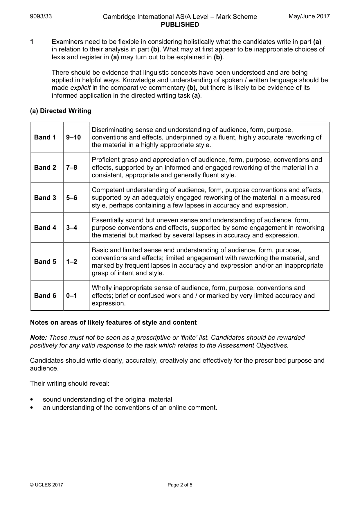 Mark scheme, page 2 of 5
