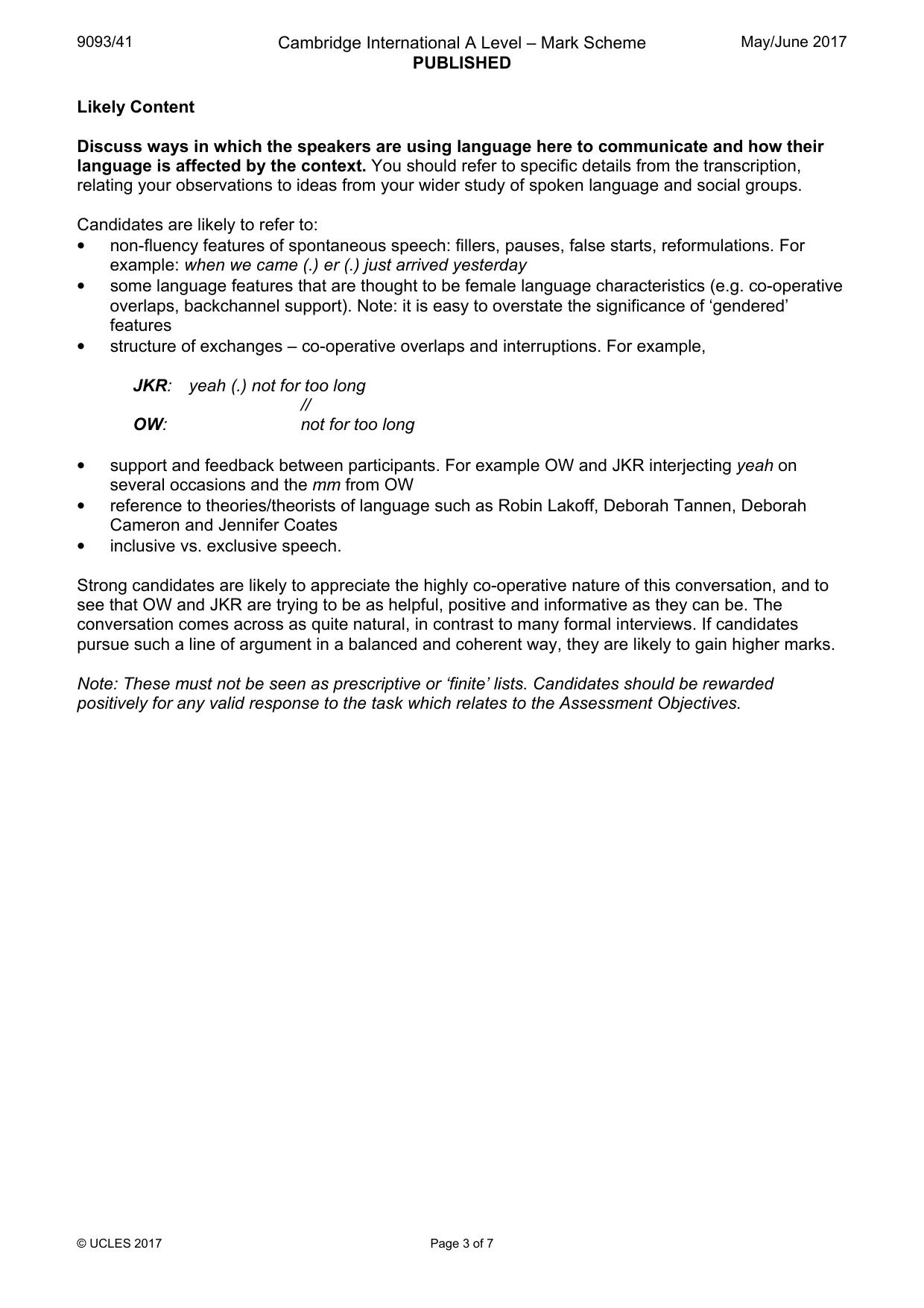 Mark scheme, page 3 of 7