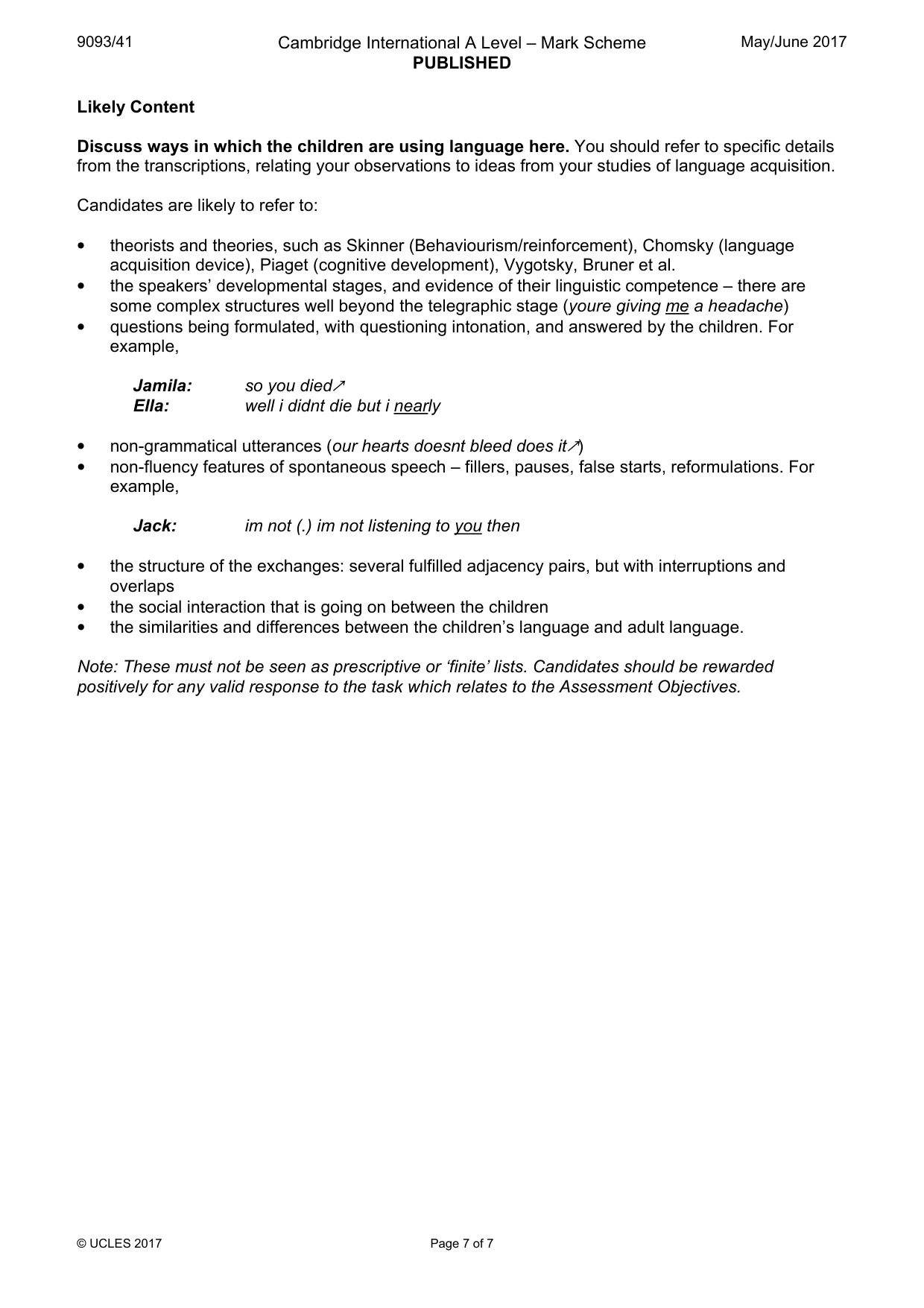 Mark scheme, page 7 of 7