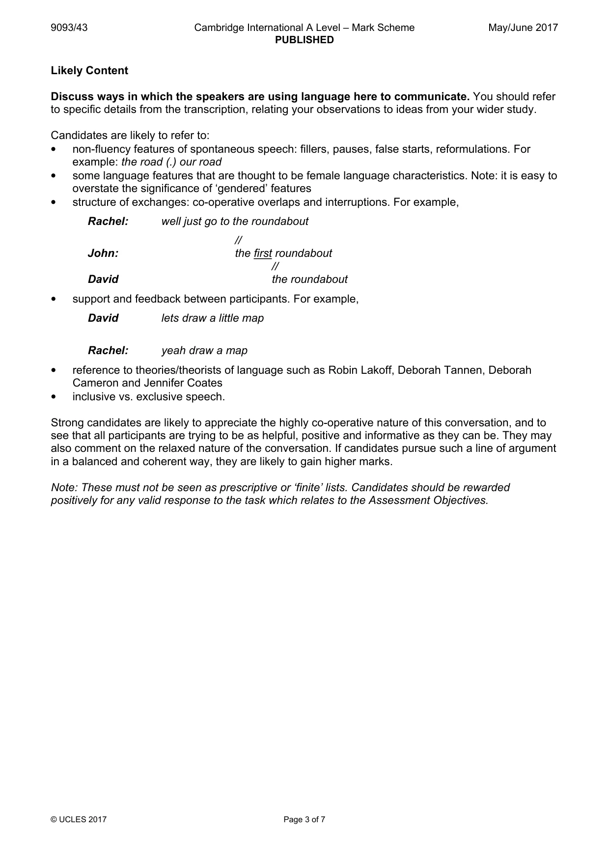Mark scheme, page 3 of 7