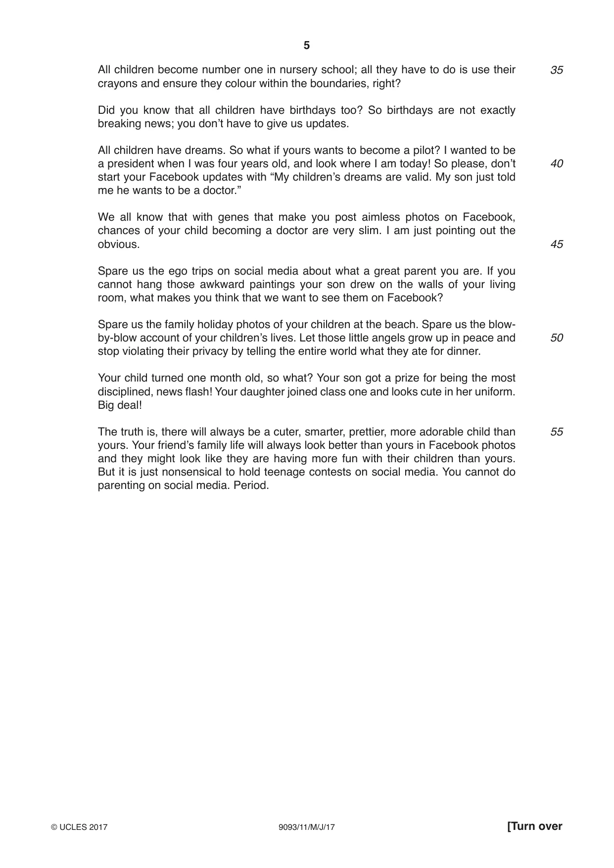 Cambridge A Level English - Language AS and A Level (from 2014) 9093 2017 May/June Paper 1 · Variant 1 question paper, page 5 of 8