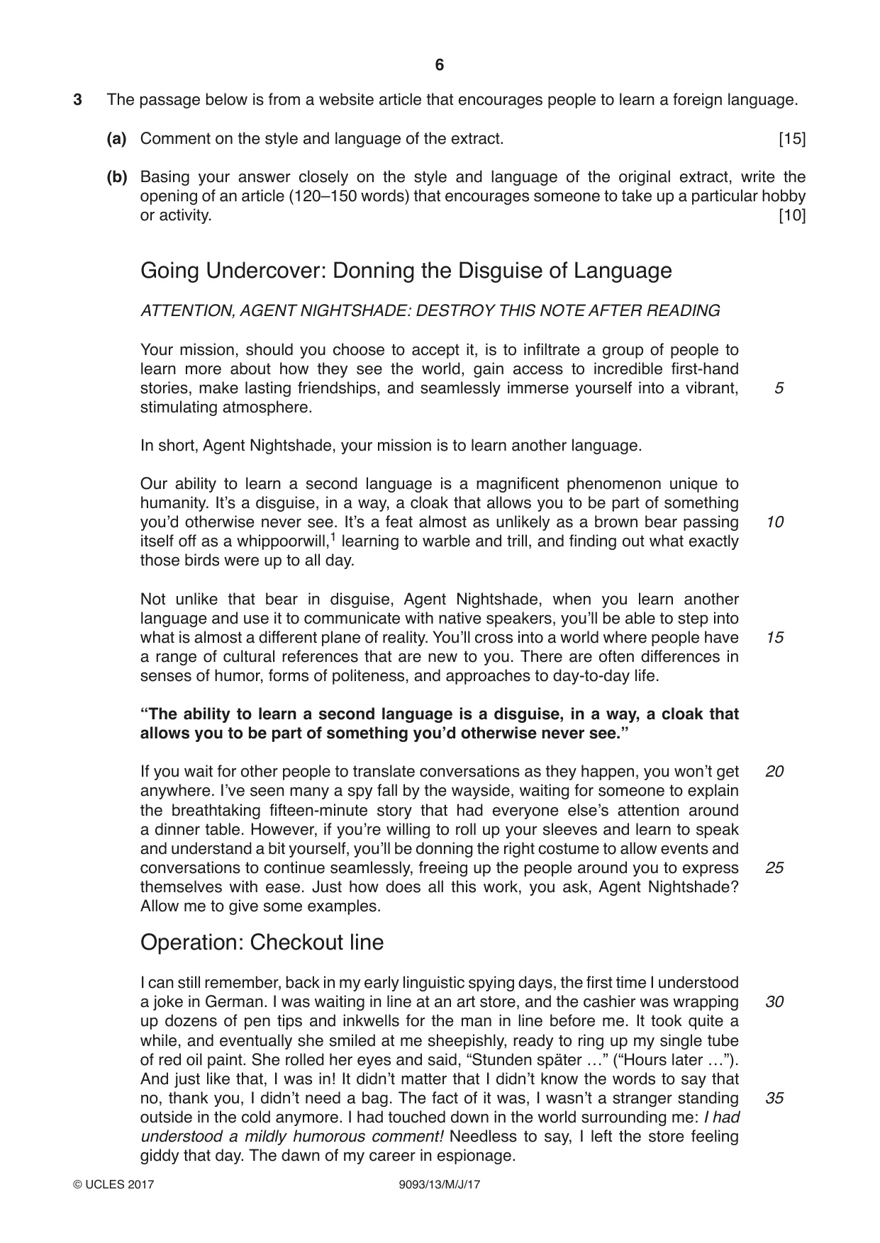 Cambridge A Level English - Language AS and A Level (from 2014) 9093 2017 May/June Paper 1 · Variant 3 question paper, page 6 of 8