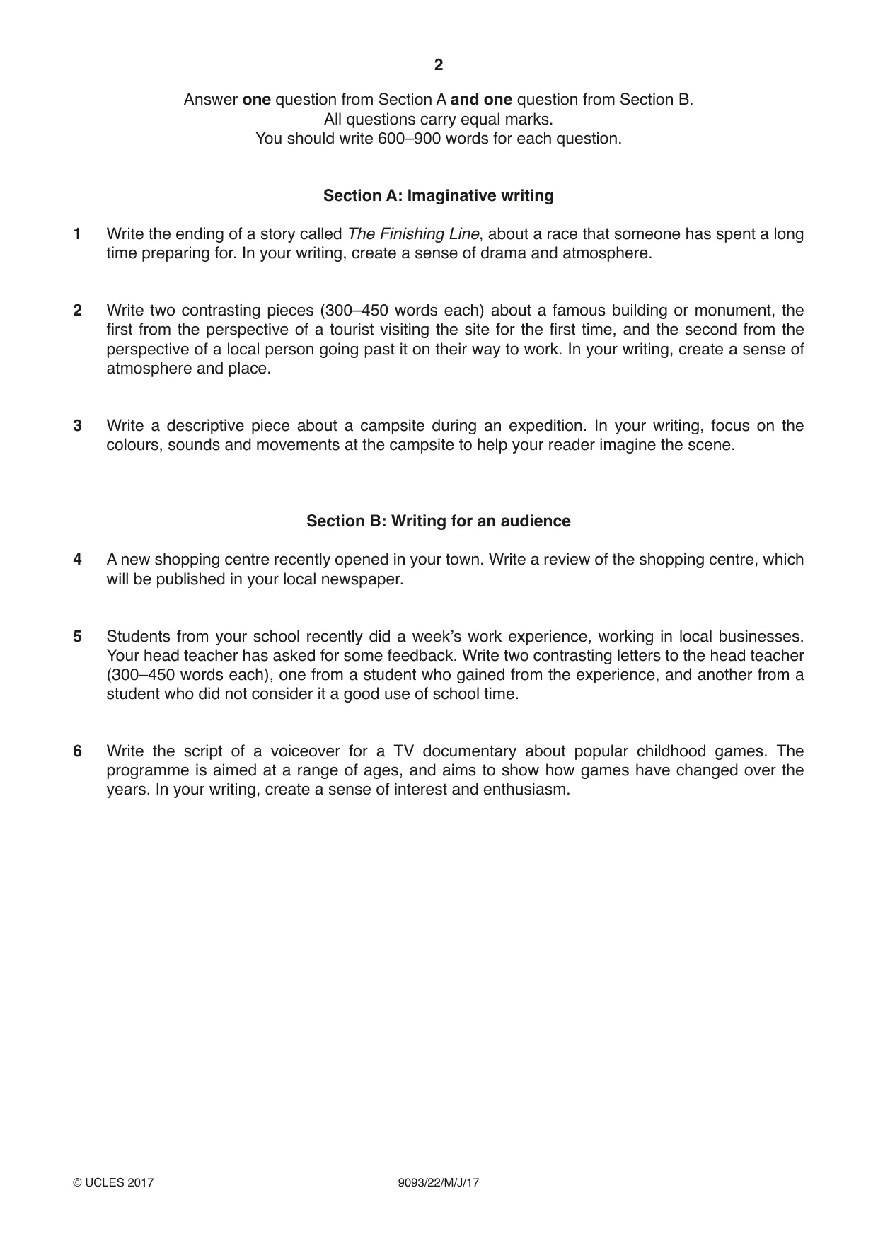 Cambridge A Level English - Language AS and A Level (from 2014) 9093 2017 May/June Paper 2 · Variant 2 question paper, page 2 of 4
