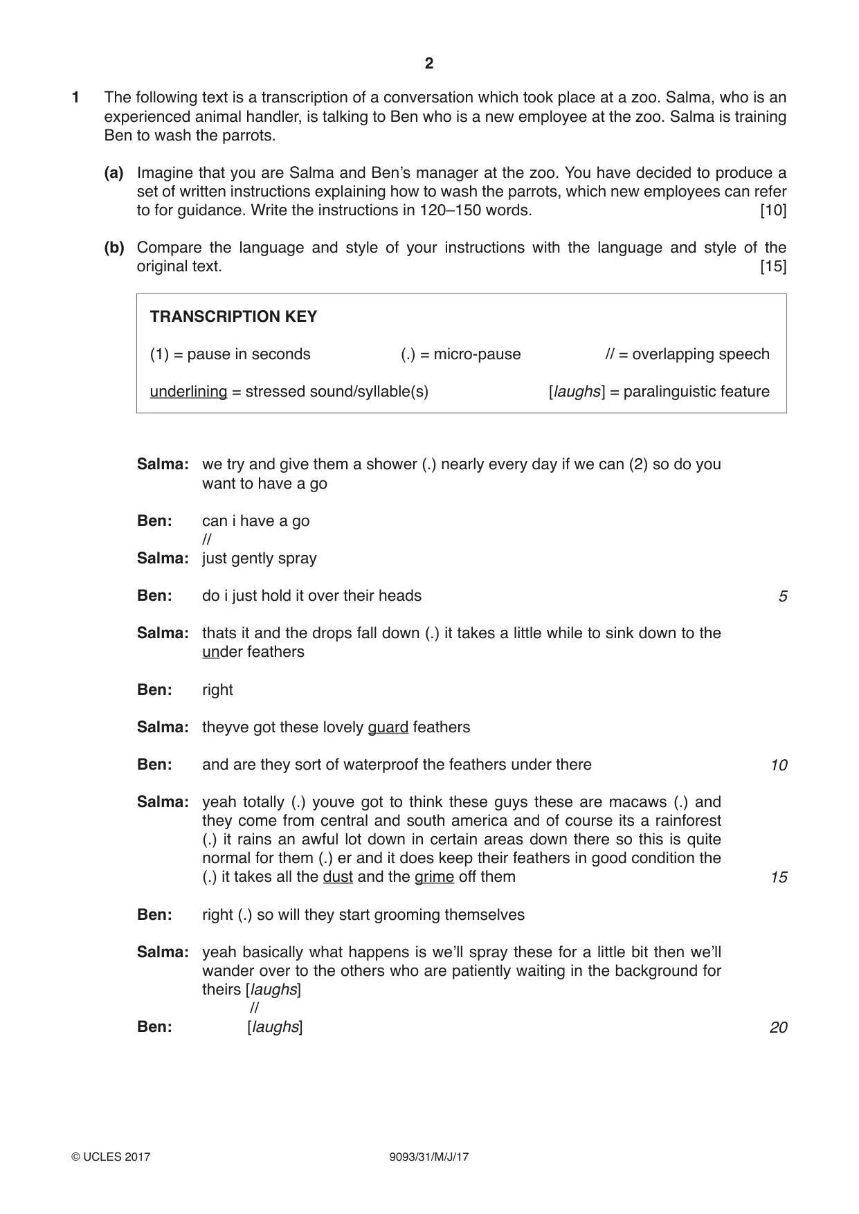 Cambridge A Level English - Language AS and A Level (from 2014) 9093 2017 May/June Paper 3 · Variant 1 question paper, page 2 of 8