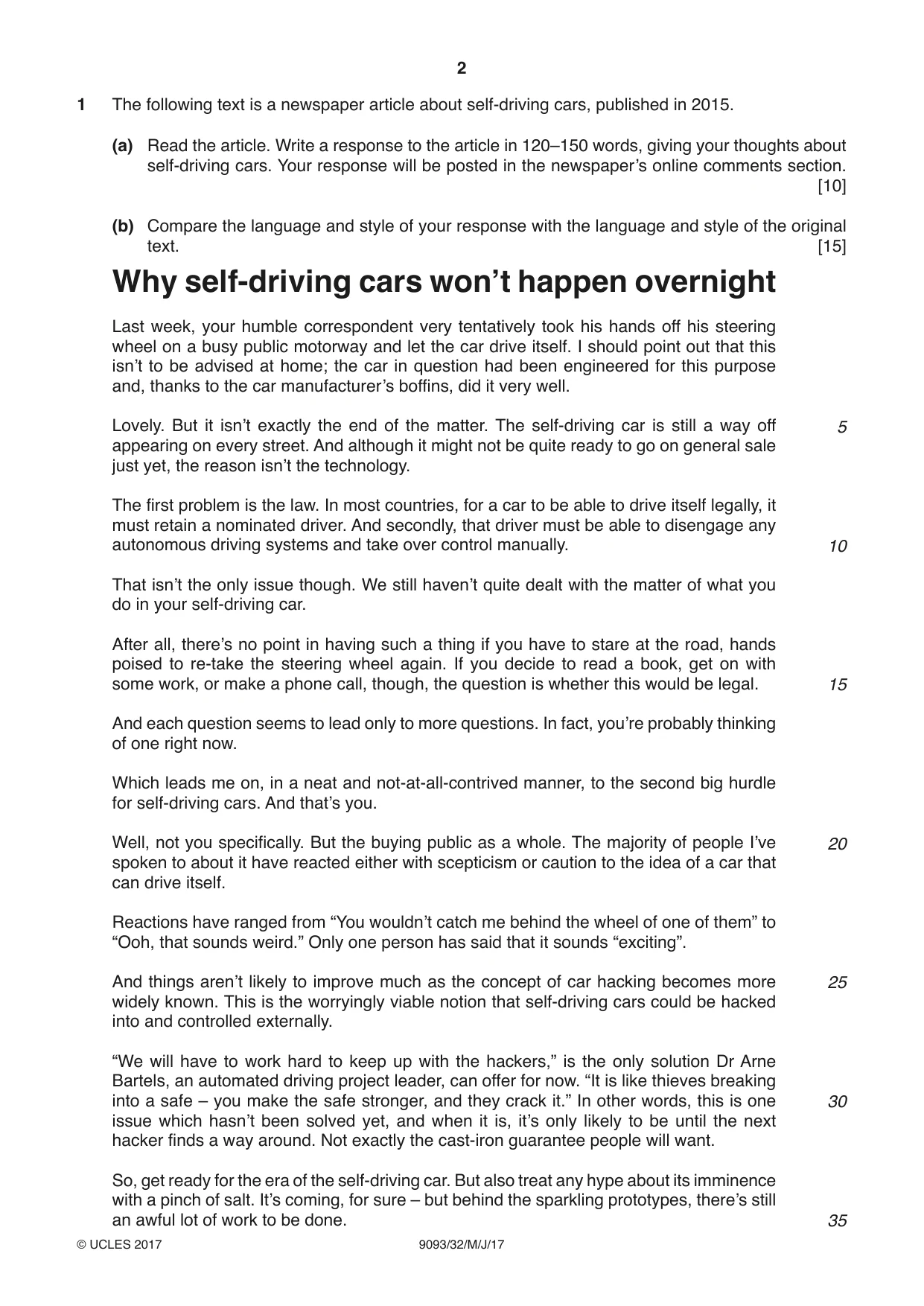 Cambridge A Level English - Language AS and A Level (from 2014) 9093 2017 May/June Paper 3 · Variant 2 question paper, page 2 of 8