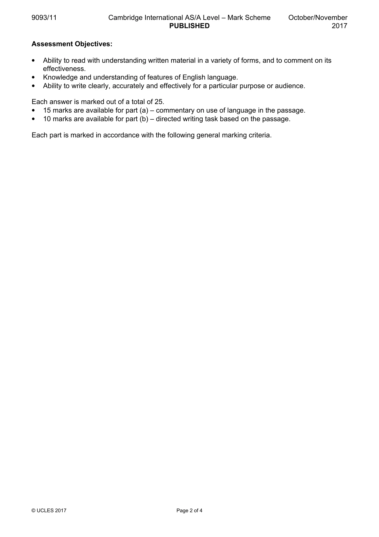 Mark scheme, page 2 of 4