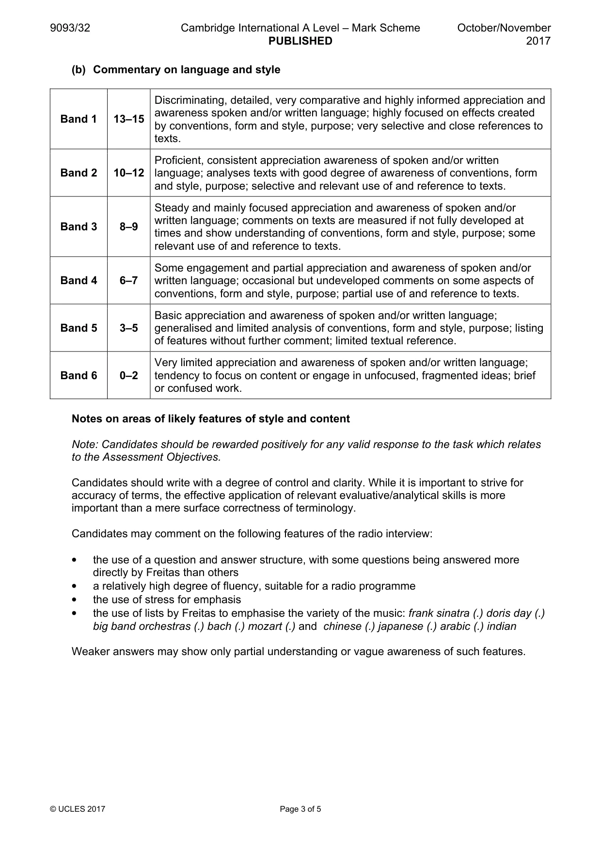 Mark scheme, page 3 of 5