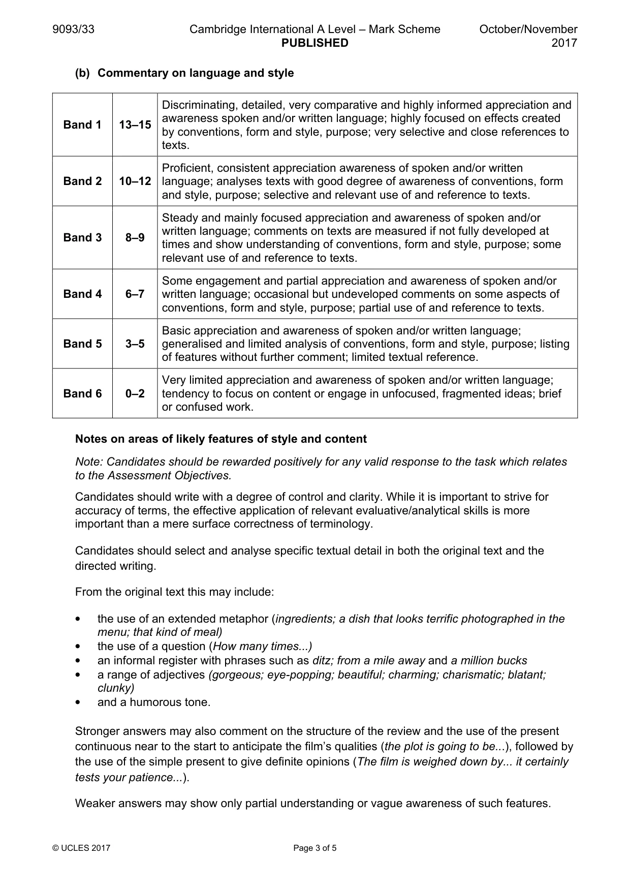 Mark scheme, page 3 of 5