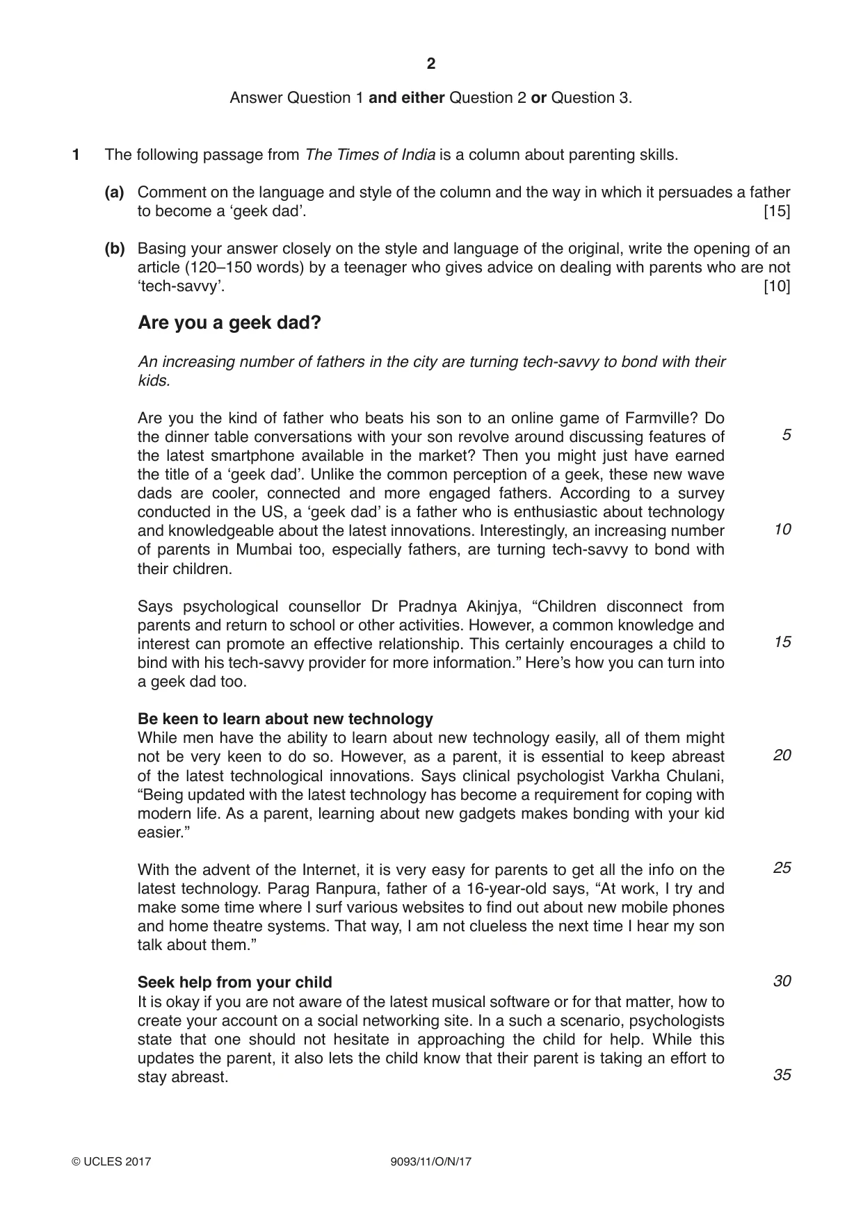 Cambridge A Level English - Language AS and A Level (from 2014) 9093 2017 Oct/Nov Paper 1 · Variant 1 question paper, page 2 of 8