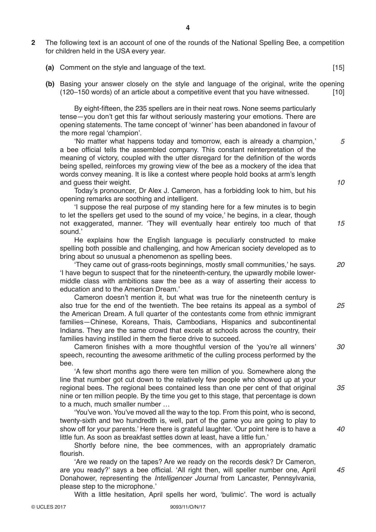 Cambridge A Level English - Language AS and A Level (from 2014) 9093 2017 Oct/Nov Paper 1 · Variant 1 question paper, page 4 of 8