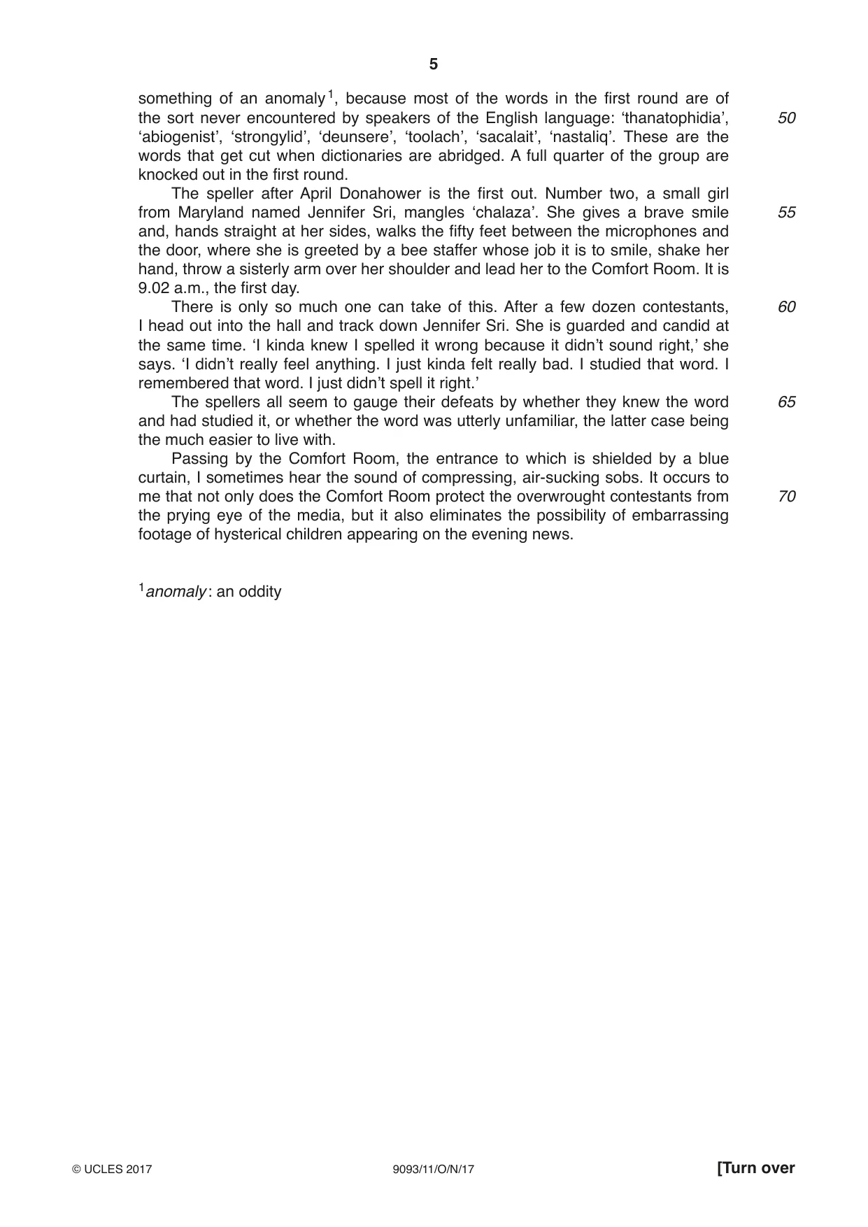 Cambridge A Level English - Language AS and A Level (from 2014) 9093 2017 Oct/Nov Paper 1 · Variant 1 question paper, page 5 of 8