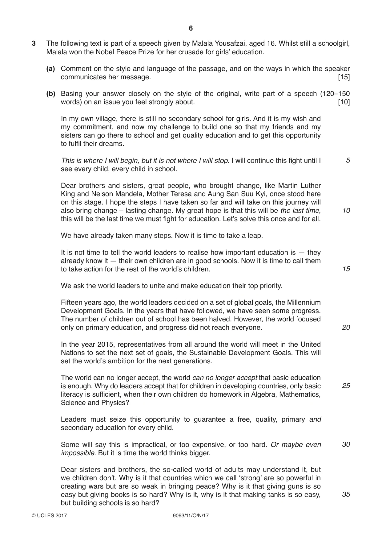 Cambridge A Level English - Language AS and A Level (from 2014) 9093 2017 Oct/Nov Paper 1 · Variant 1 question paper, page 6 of 8