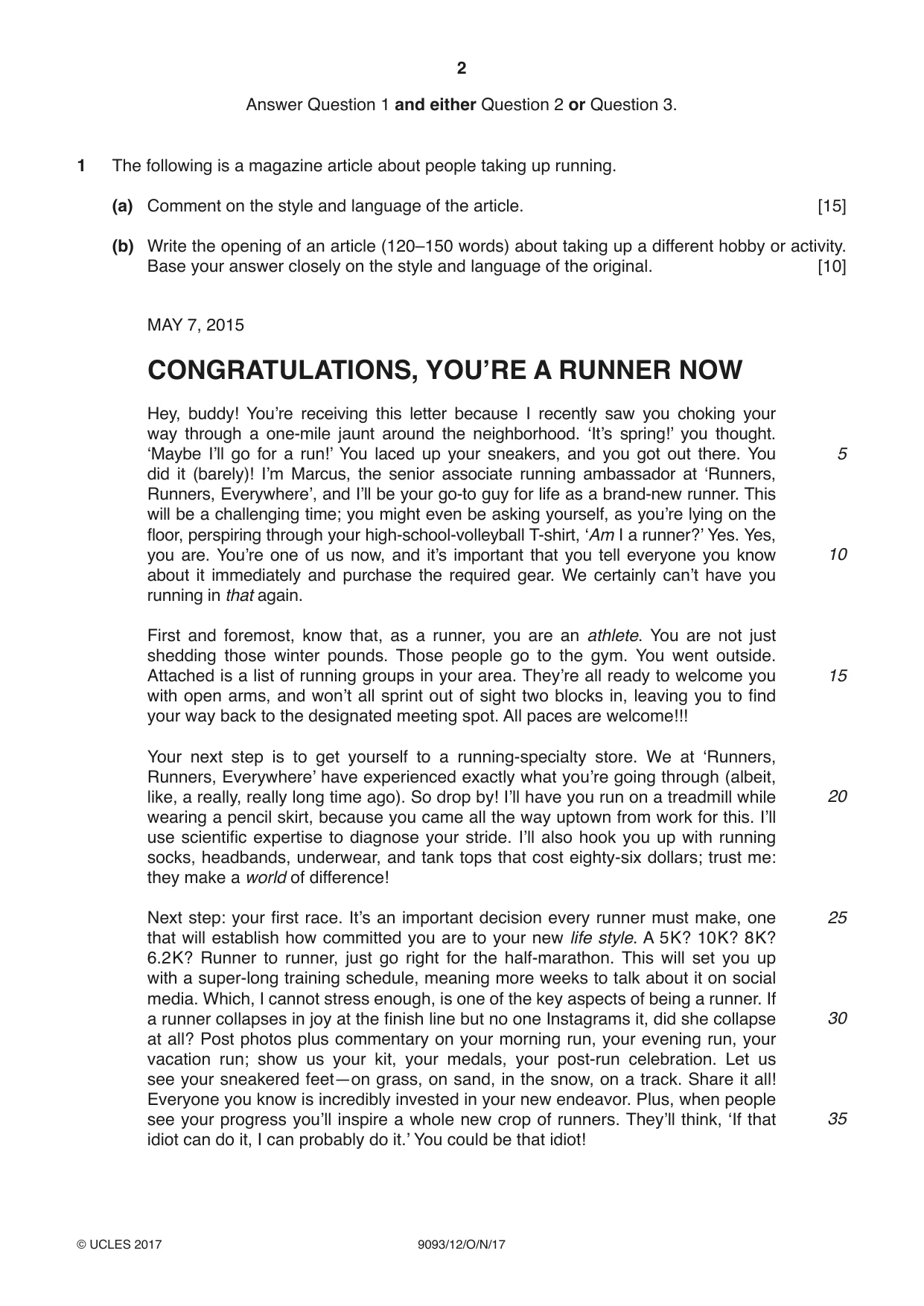 Cambridge A Level English - Language AS and A Level (from 2014) 9093 2017 Oct/Nov Paper 1 · Variant 2 question paper, page 2 of 8