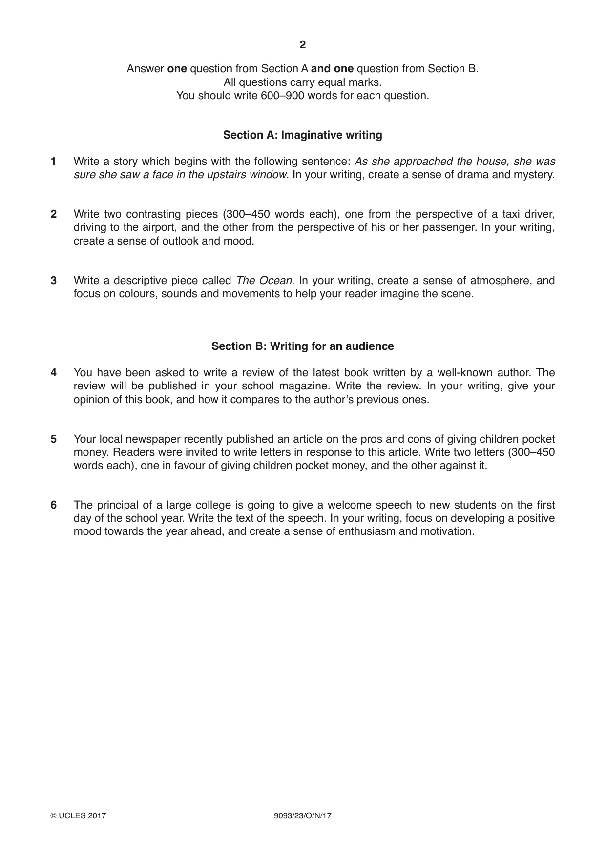 Cambridge A Level English - Language AS and A Level (from 2014) 9093 2017 Oct/Nov Paper 2 · Variant 3 question paper, page 2 of 4
