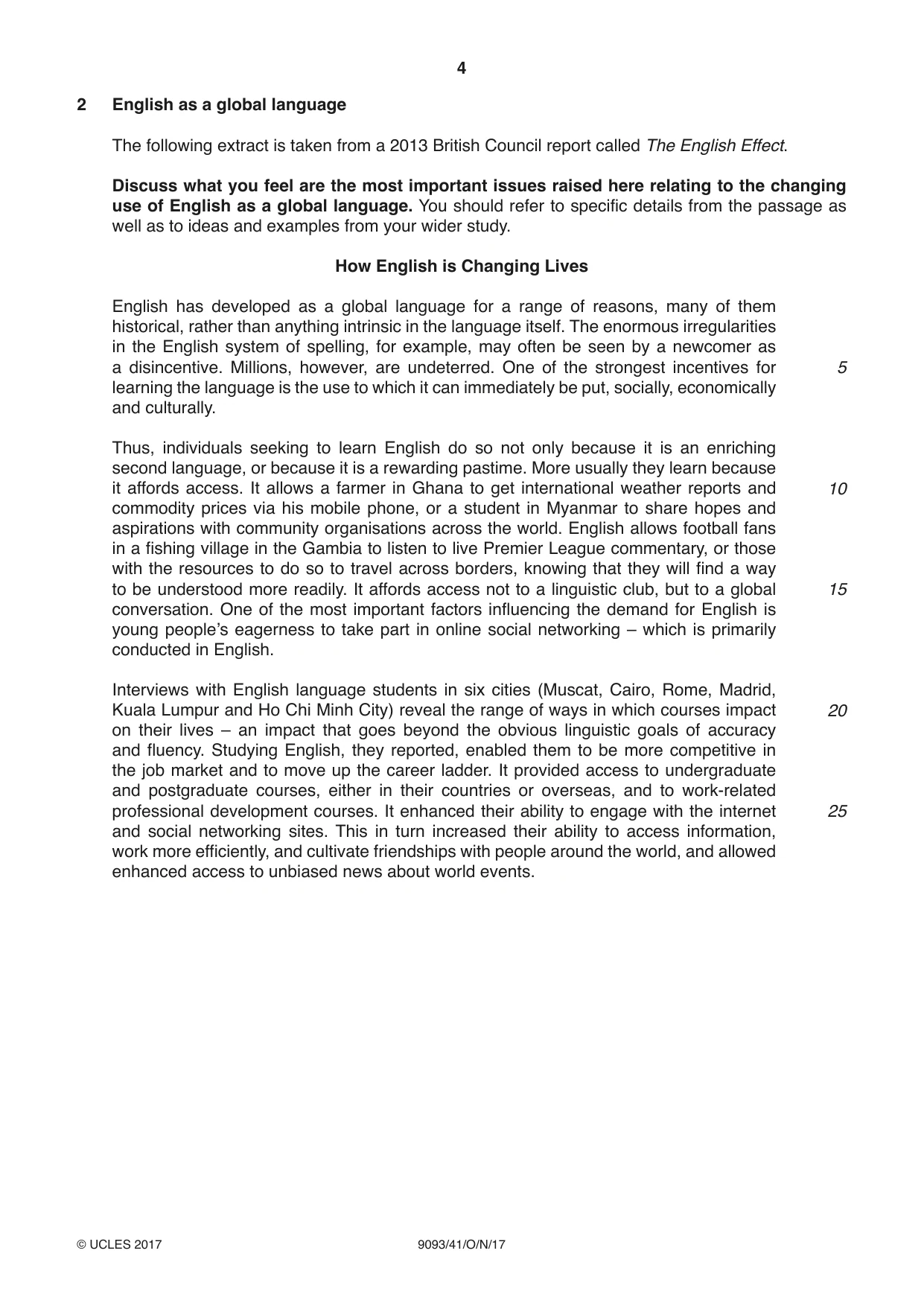 Cambridge A Level English - Language AS and A Level (from 2014) 9093 2017 Oct/Nov Paper 4 · Variant 1 question paper, page 4 of 8