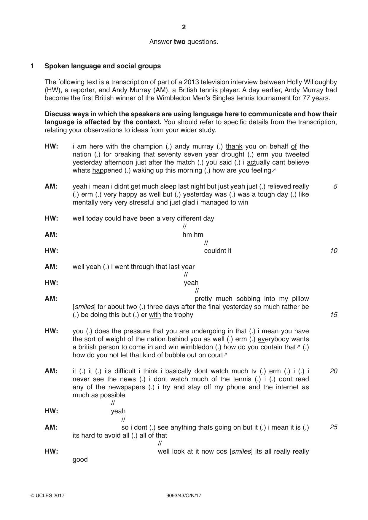 Cambridge A Level English - Language AS and A Level (from 2014) 9093 2017 Oct/Nov Paper 4 · Variant 3 question paper, page 2 of 8