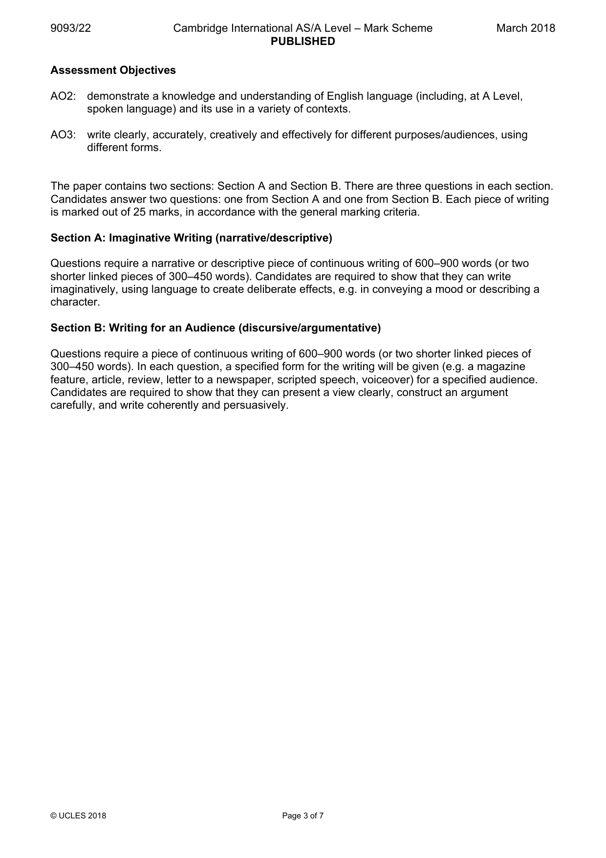 Mark scheme, page 3 of 7