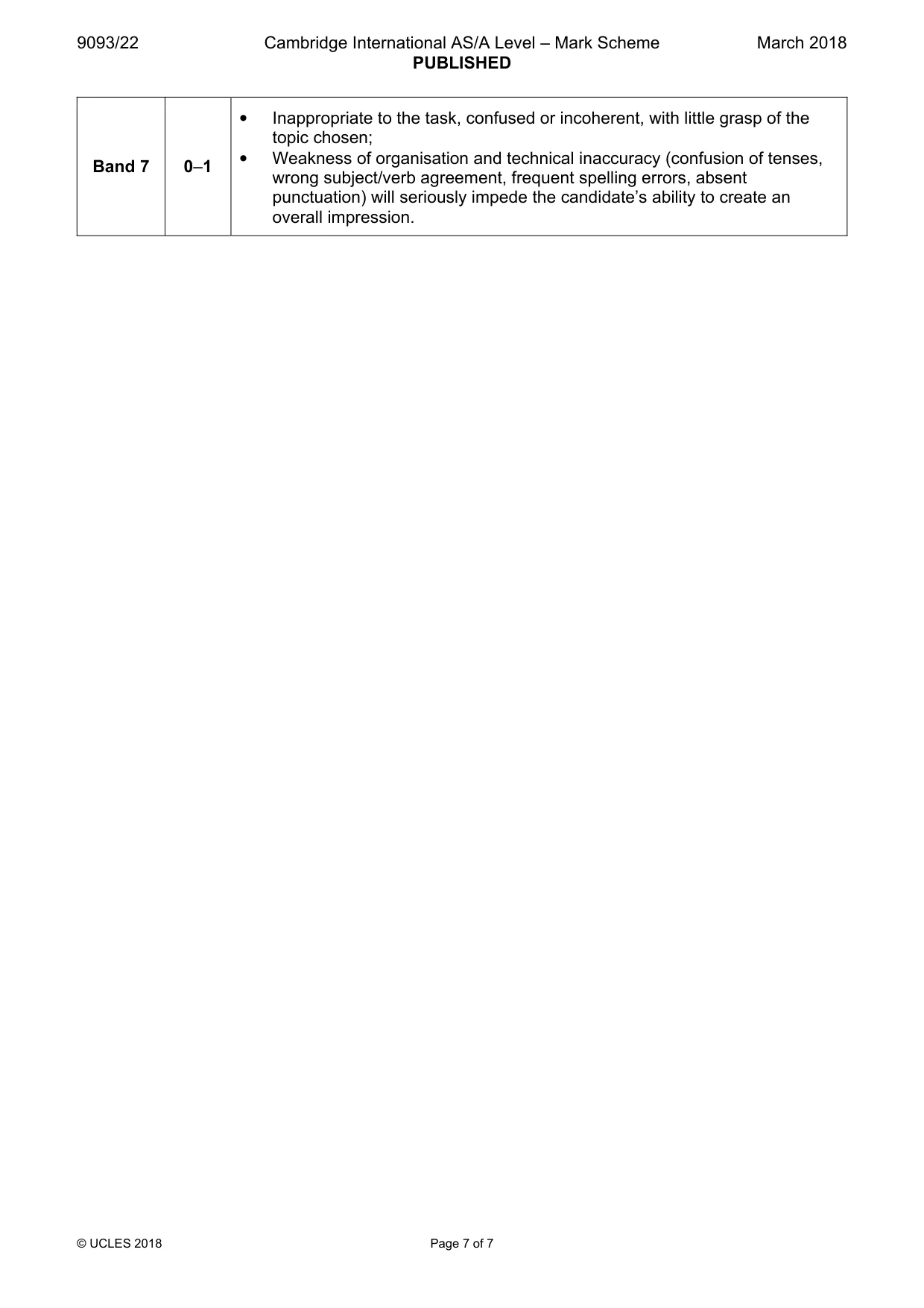 Mark scheme, page 7 of 7