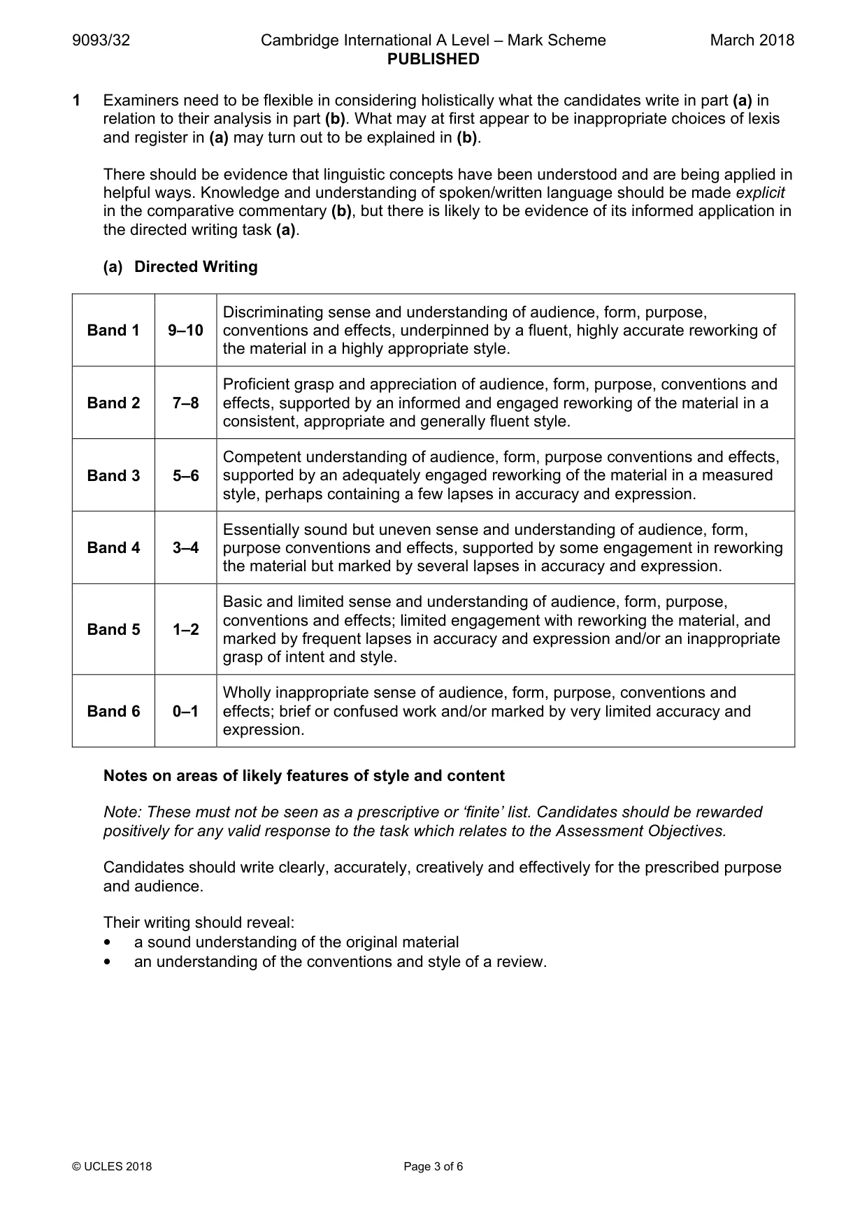 Mark scheme, page 3 of 6