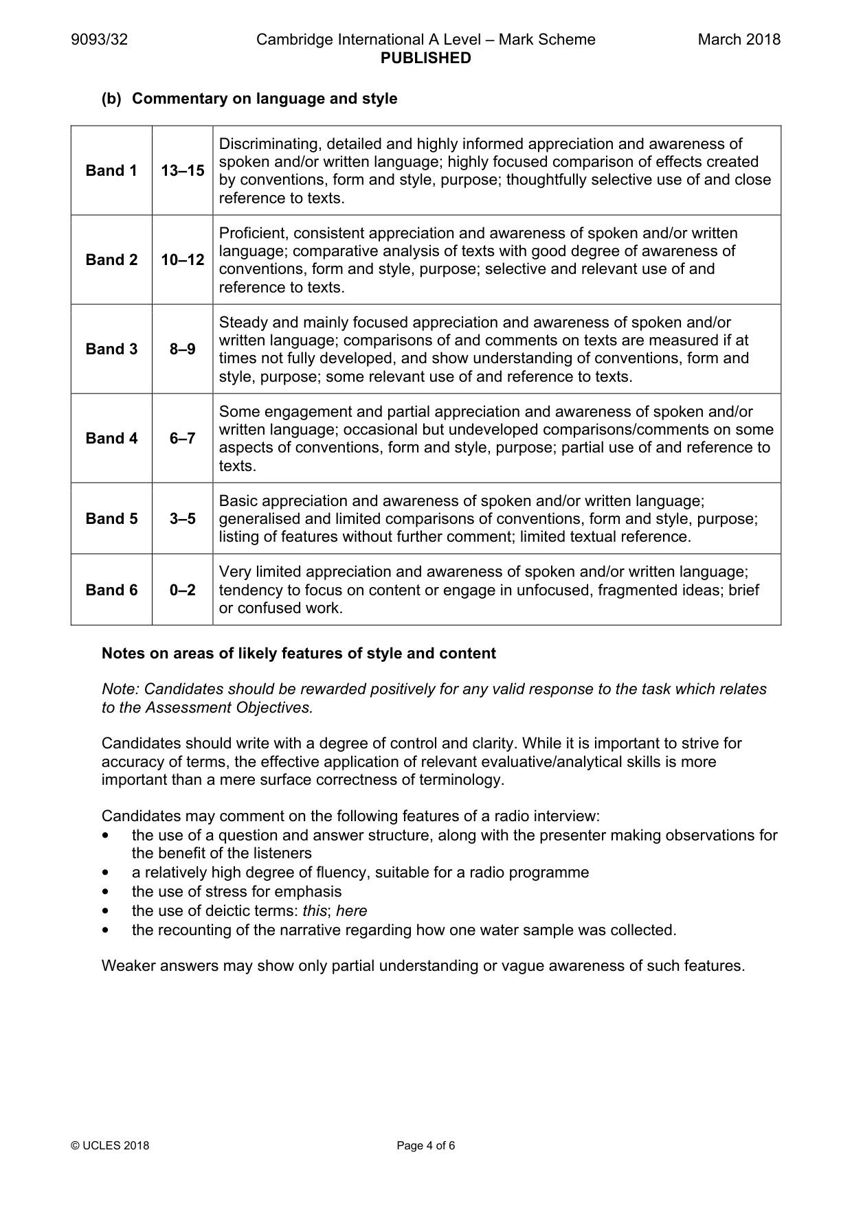 Mark scheme, page 4 of 6