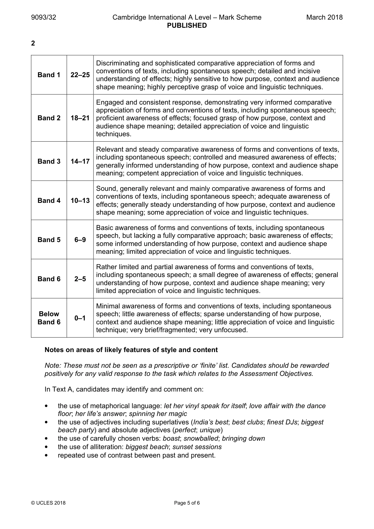 Mark scheme, page 5 of 6