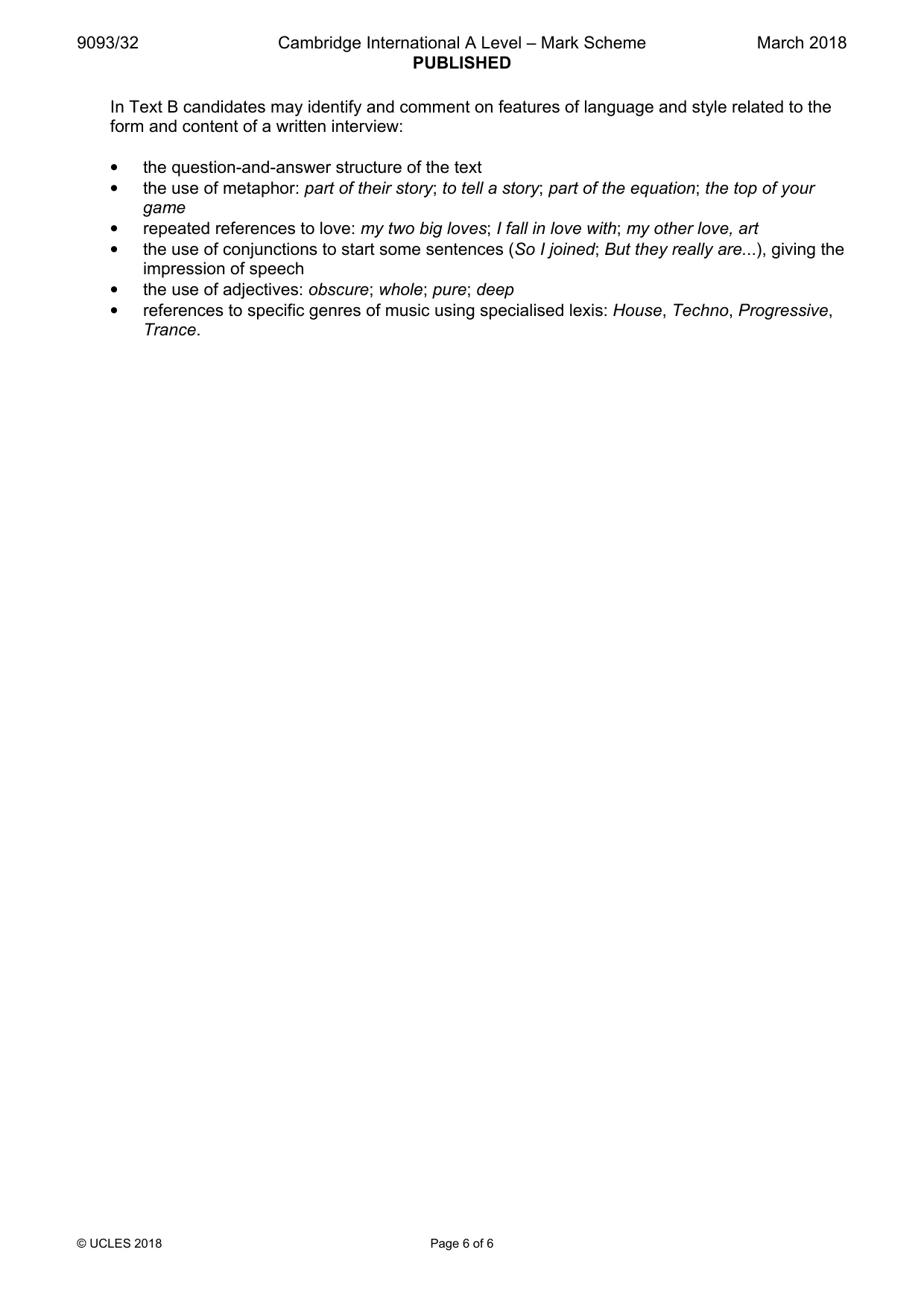 Mark scheme, page 6 of 6