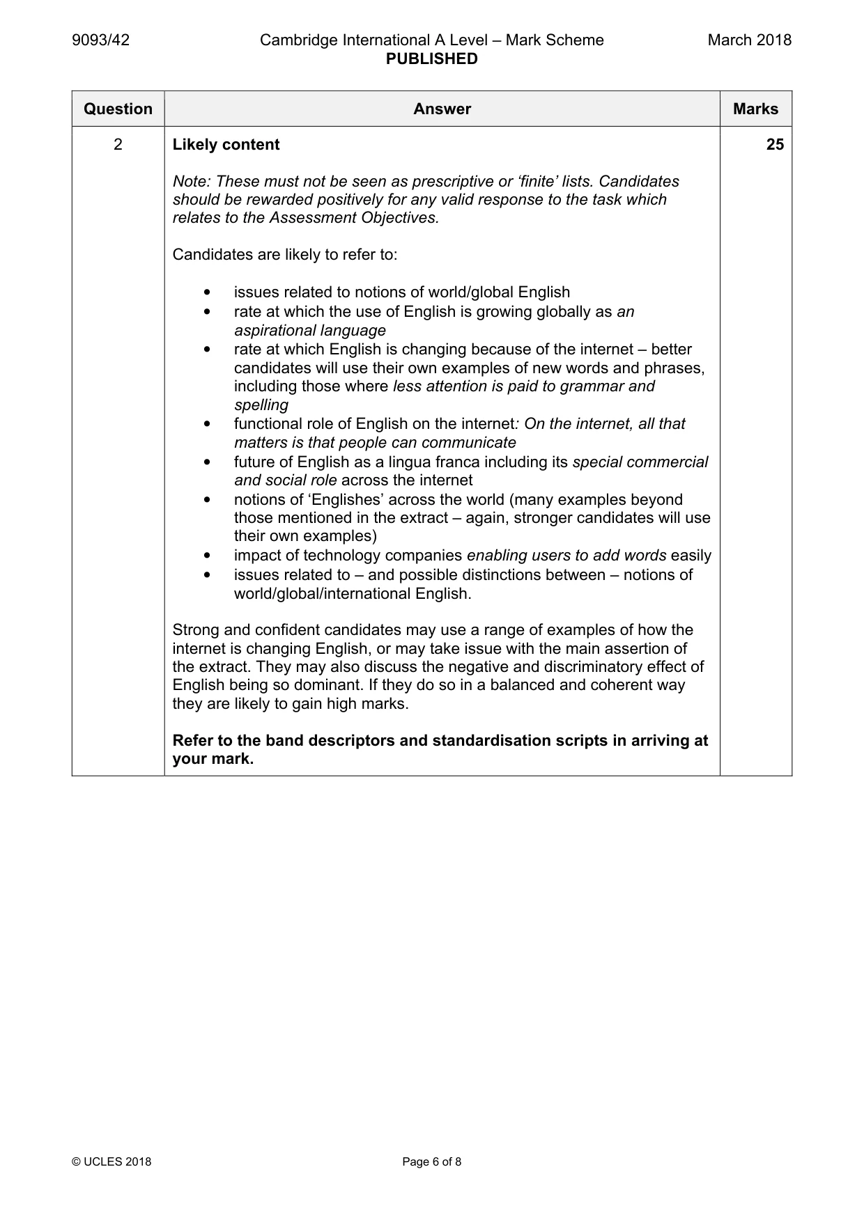 Mark scheme, page 6 of 8