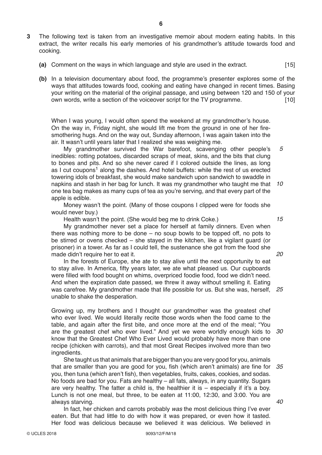 Cambridge A Level English - Language AS and A Level (from 2014) 9093 2018 Feb/March Paper 1 · Variant 2 question paper, page 6 of 8
