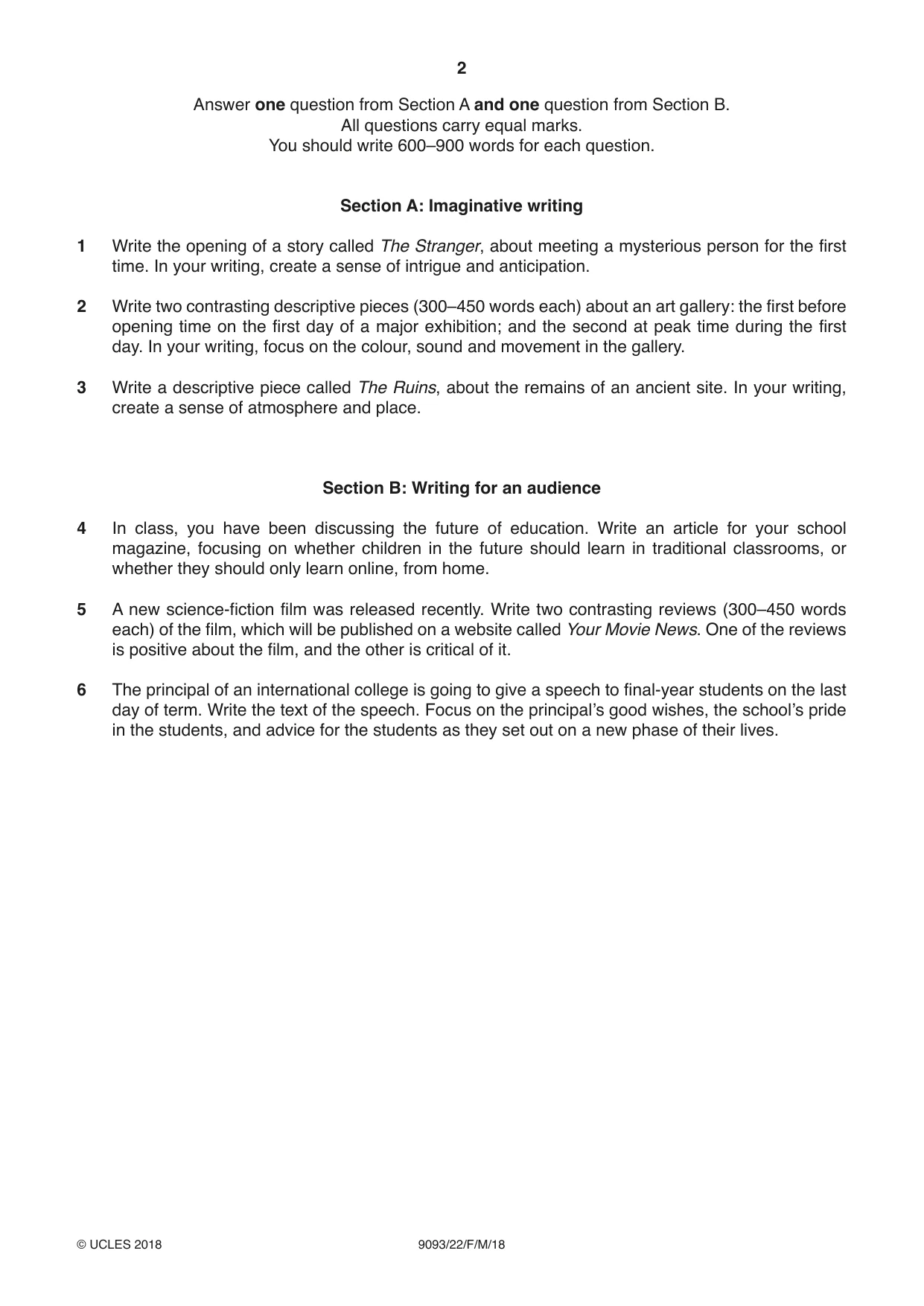 Cambridge A Level English - Language AS and A Level (from 2014) 9093 2018 Feb/March Paper 2 · Variant 2 question paper, page 2 of 4