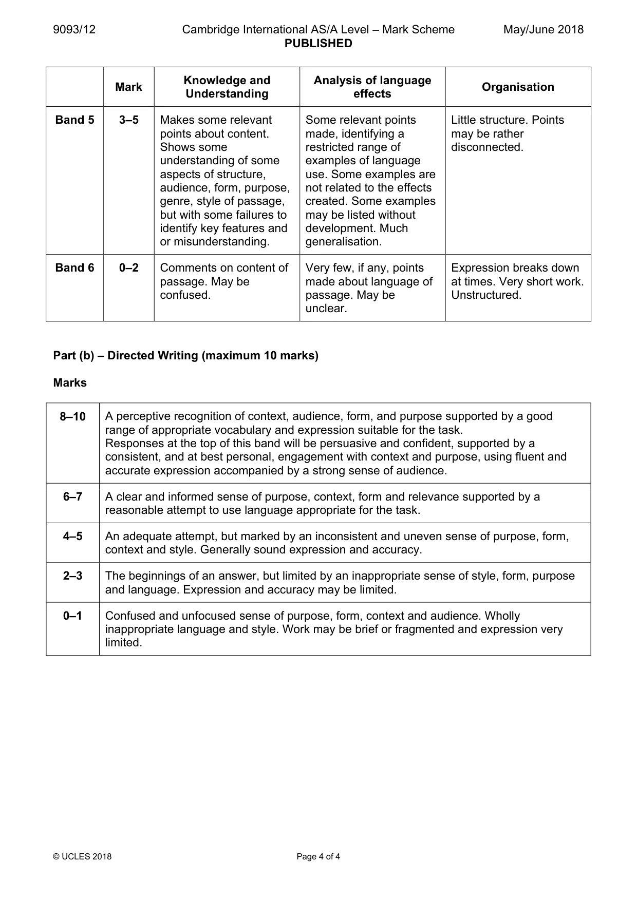 Mark scheme, page 4 of 4