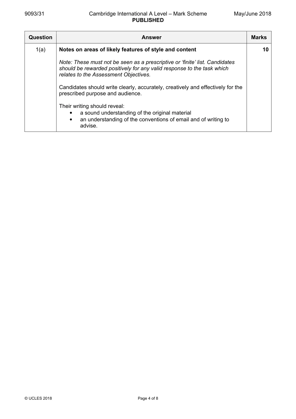 Mark scheme, page 4 of 8