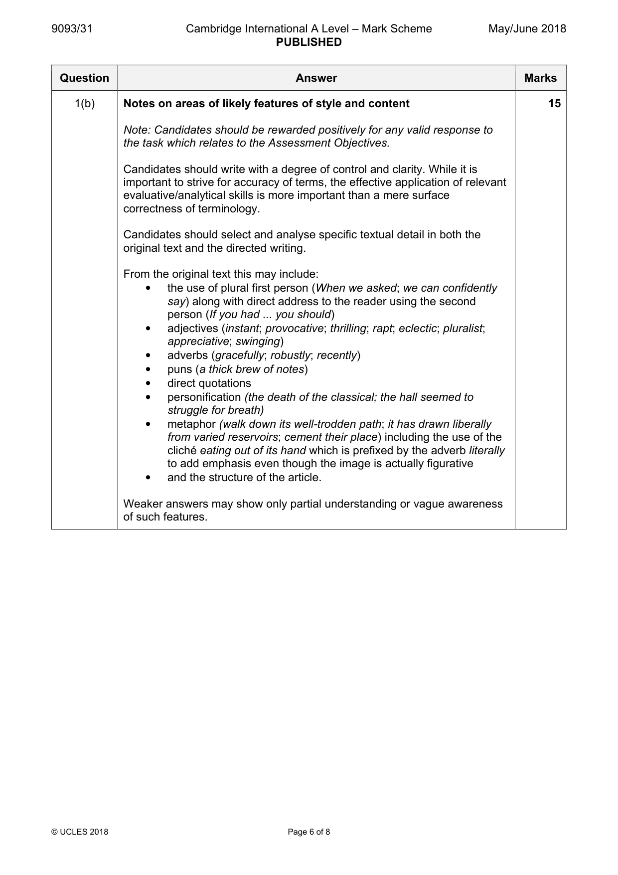 Mark scheme, page 6 of 8