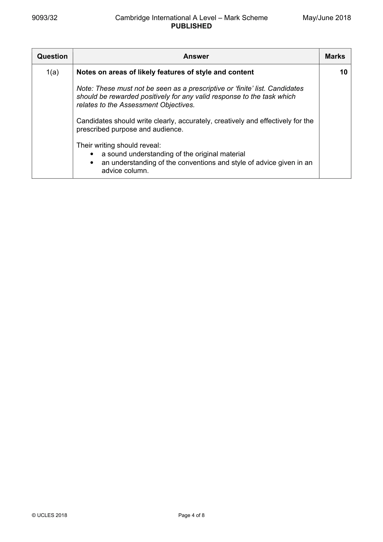 Mark scheme, page 4 of 8