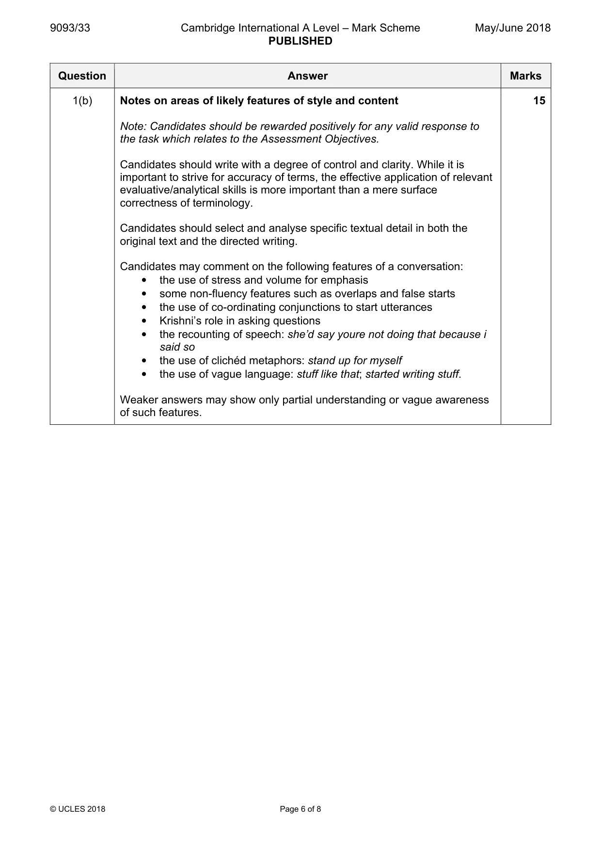 Mark scheme, page 6 of 8
