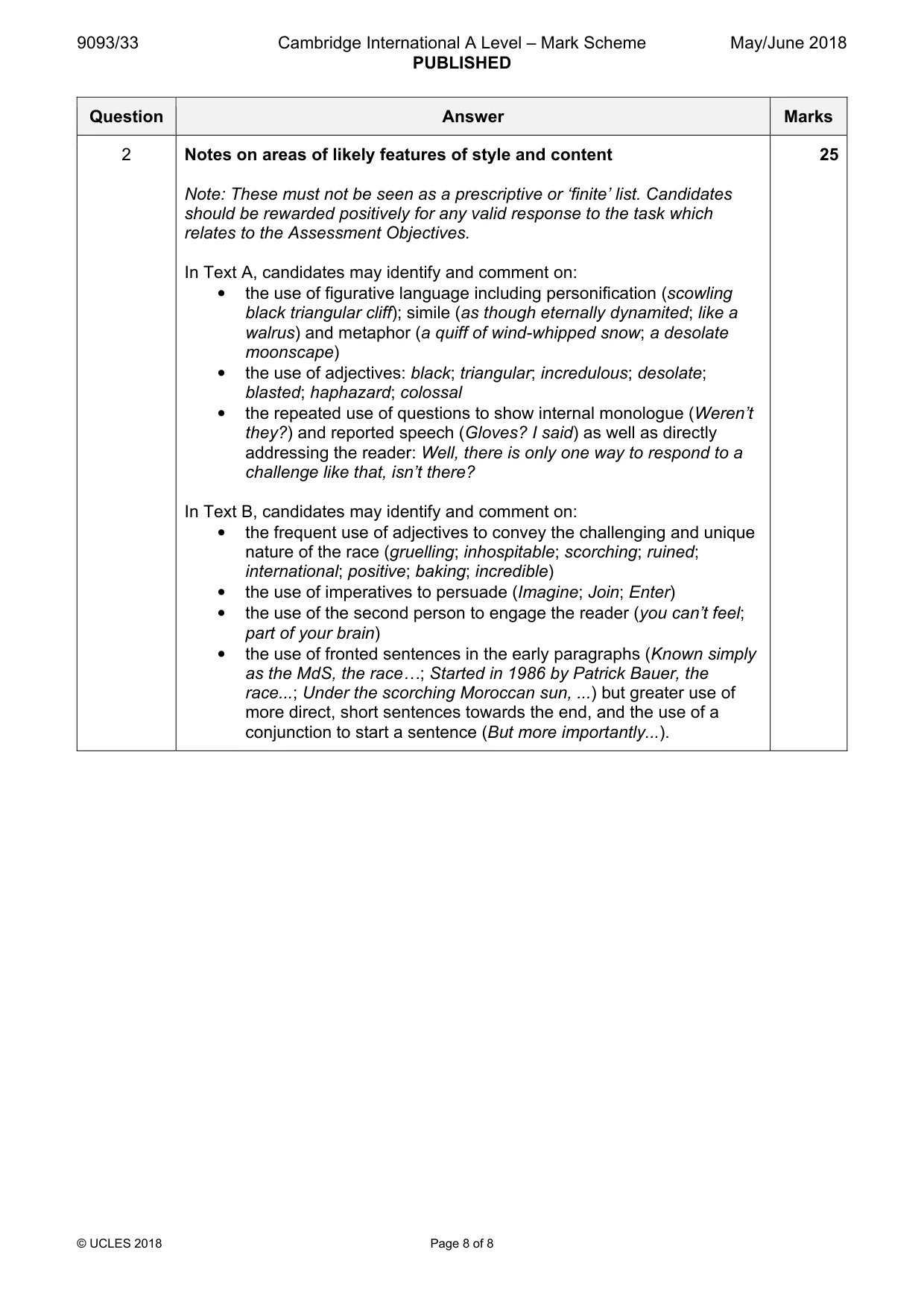 Mark scheme, page 8 of 8