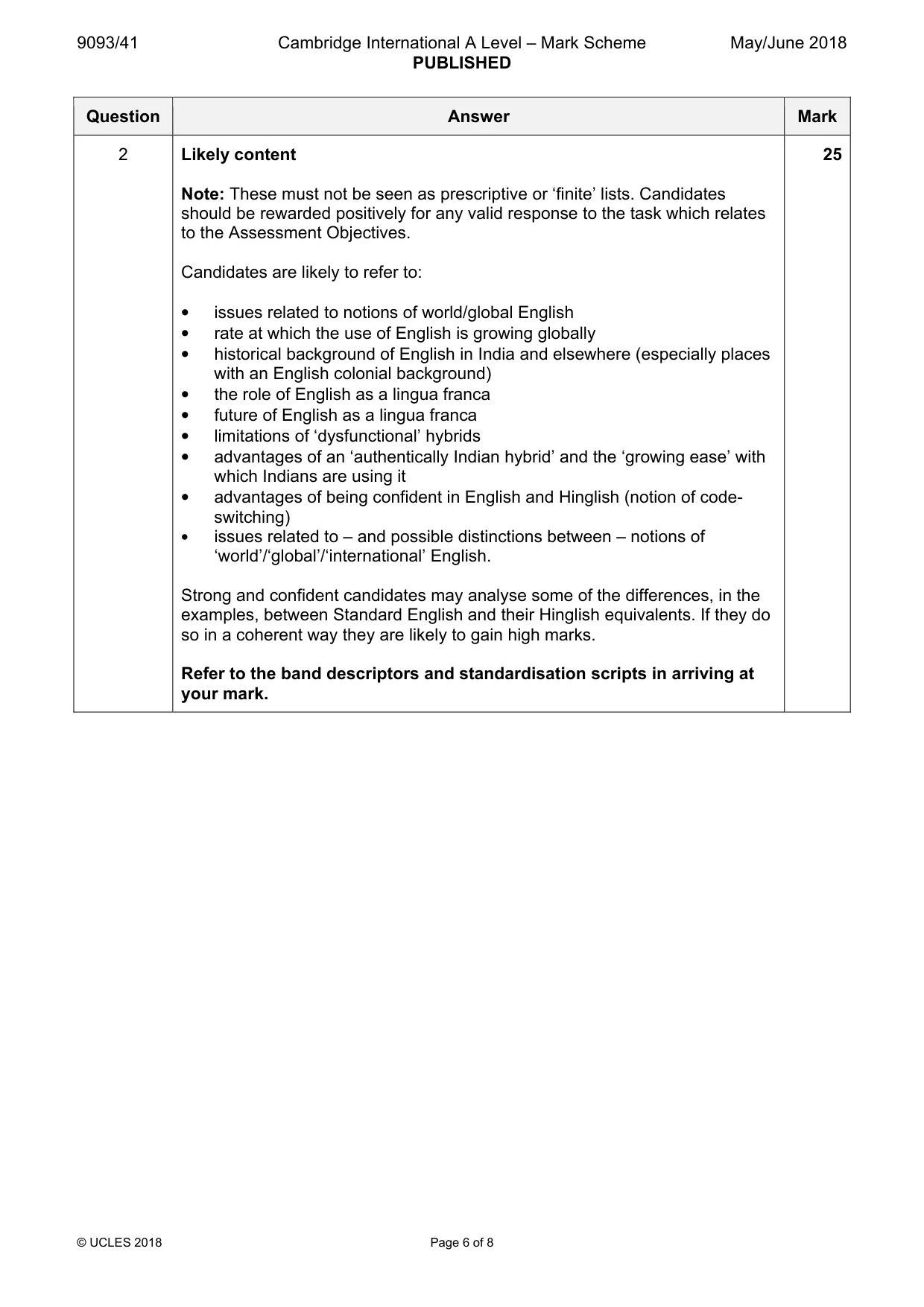 Mark scheme, page 6 of 8