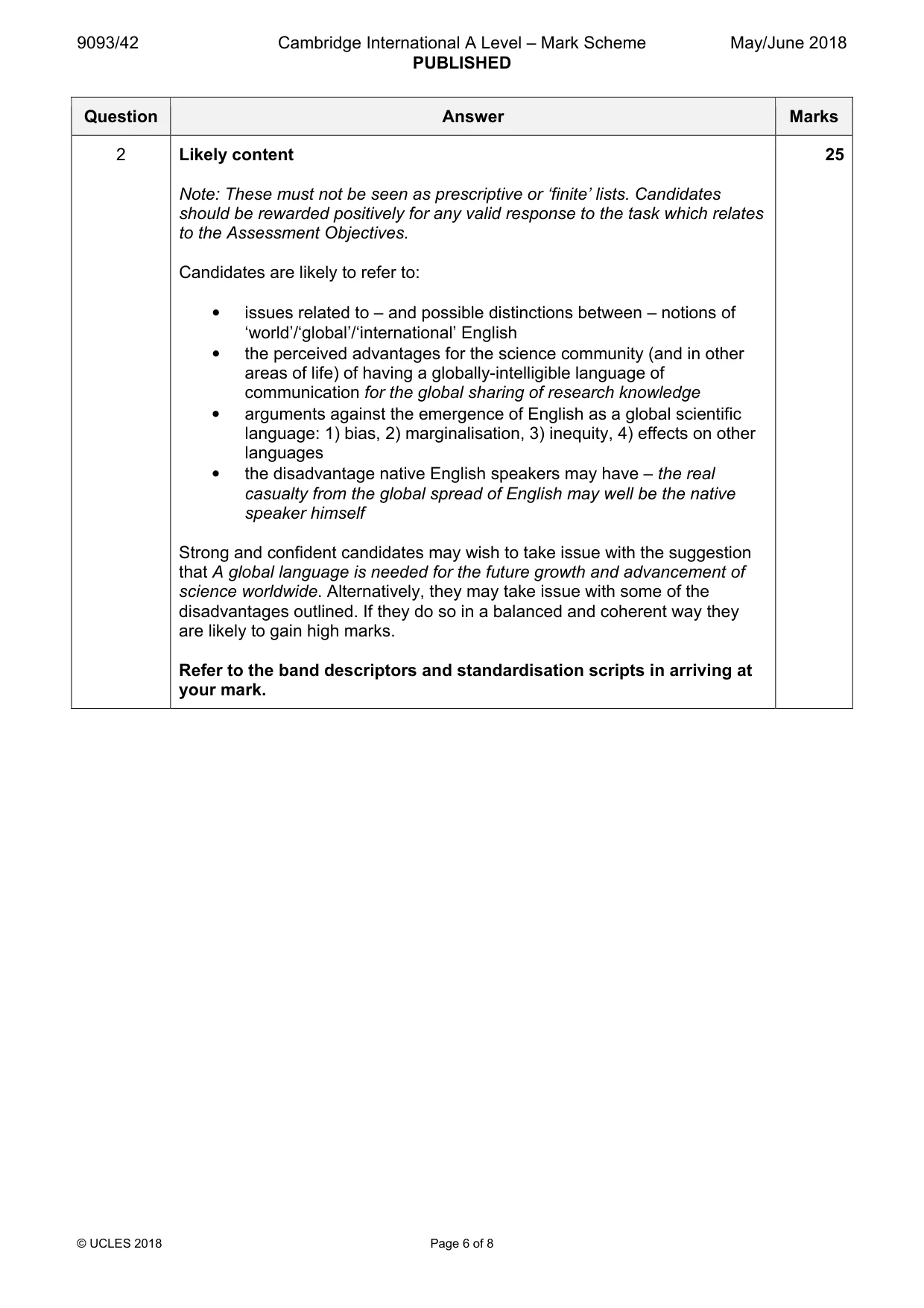 Mark scheme, page 6 of 8